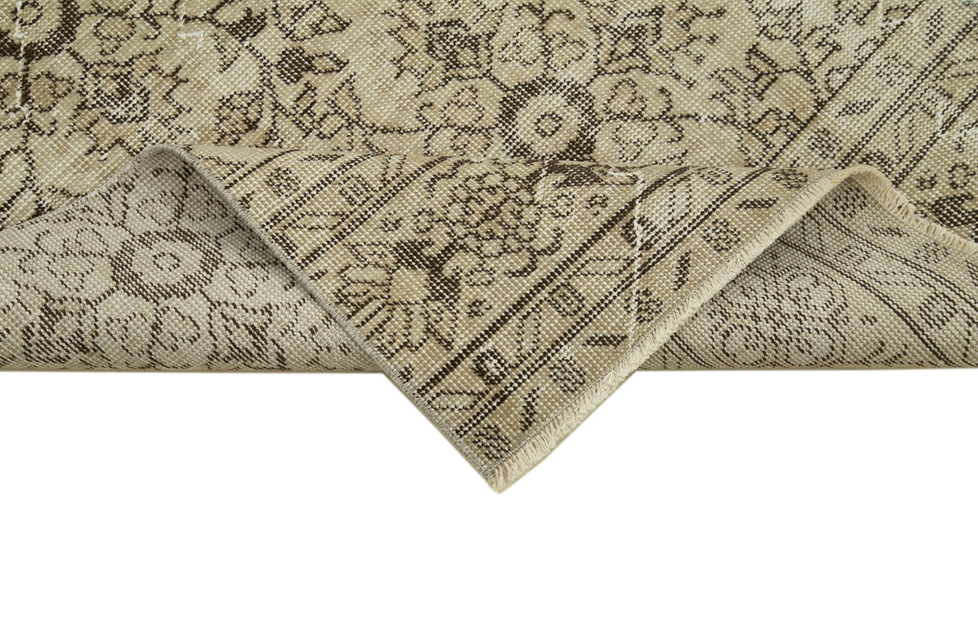 Vintage Handmade Area Rug - Overdyed Neutral Beige Cotton Wool Carpet 2'7''x10'4''