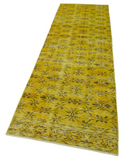 Vintage Area Rug - Handmade Wool Rug Overdyed Yellow Cotton Wool Carpet 2'8''x9'4''