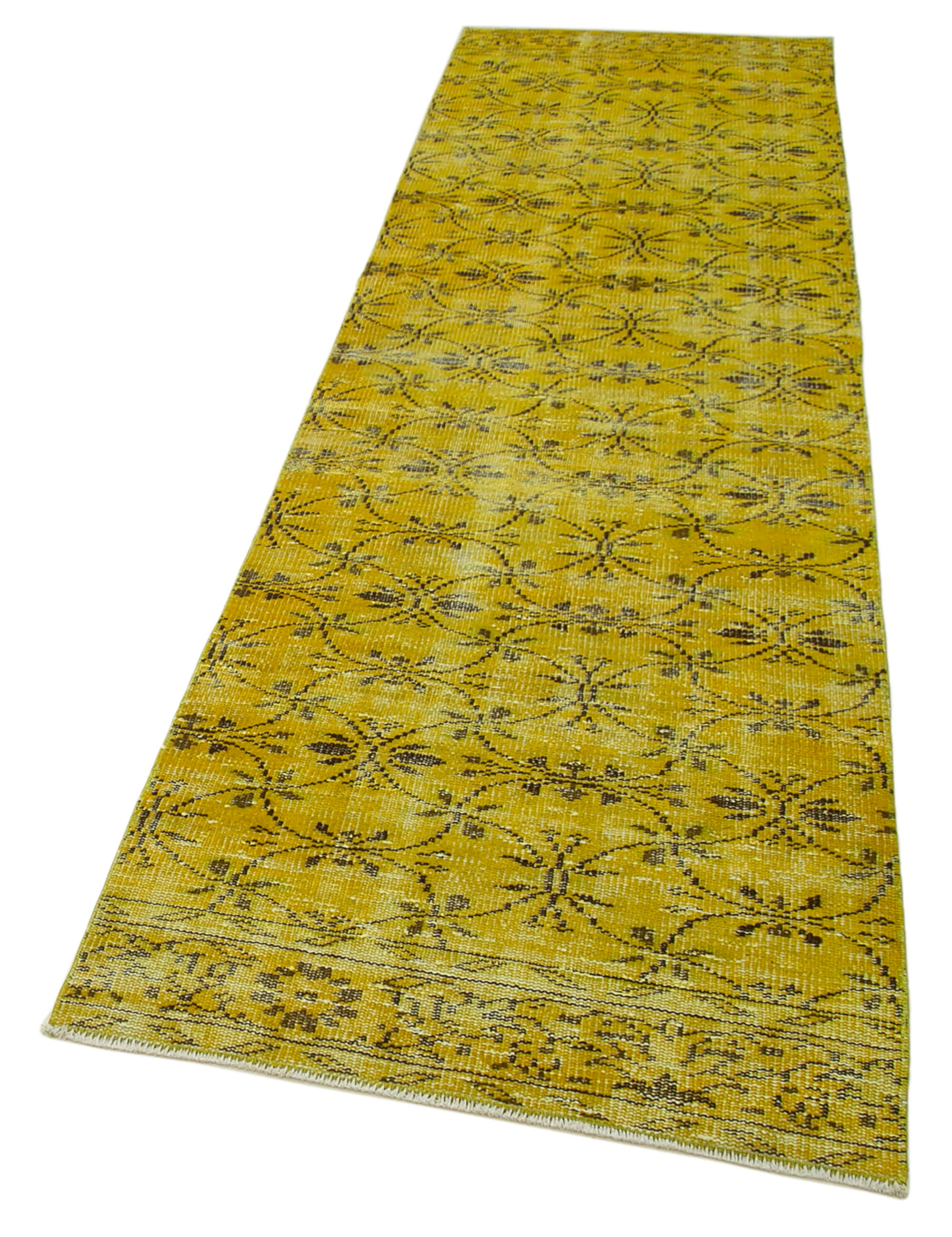 Vintage Area Rug - Handmade Wool Rug Overdyed Yellow Cotton Wool Carpet 2'8''x9'4''
