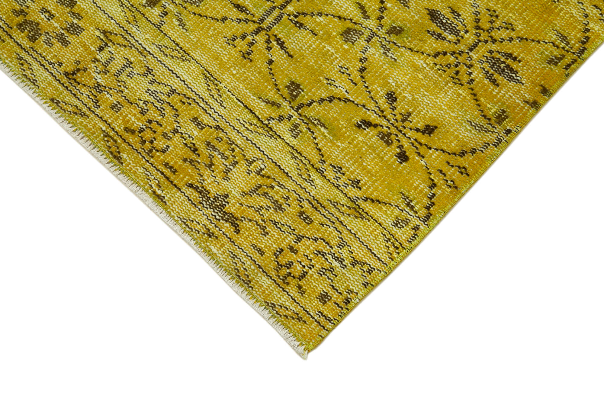 Vintage Area Rug - Handmade Wool Rug Overdyed Yellow Cotton Wool Carpet 2'8''x9'4''