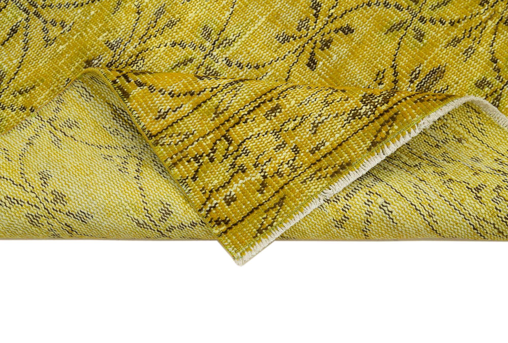 Vintage Area Rug - Handmade Wool Rug Overdyed Yellow Cotton Wool Carpet 2'8''x9'4''