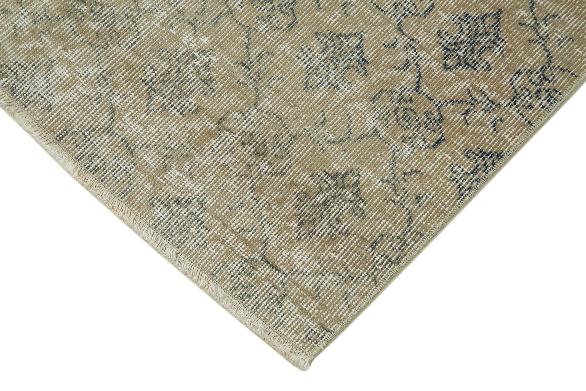 Vintage Wool Area Rug - Handmade Cotton Rug, Overdyed Beige Carpet 2'8''x9'7''