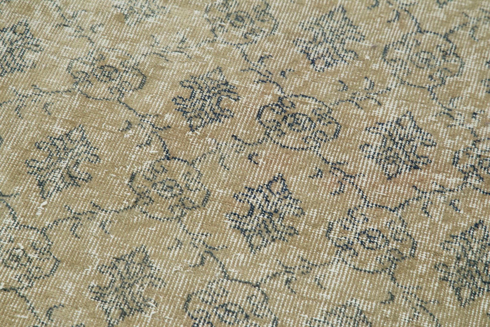 Vintage Wool Area Rug - Handmade Cotton Rug, Overdyed Beige Carpet 2'8''x9'7''