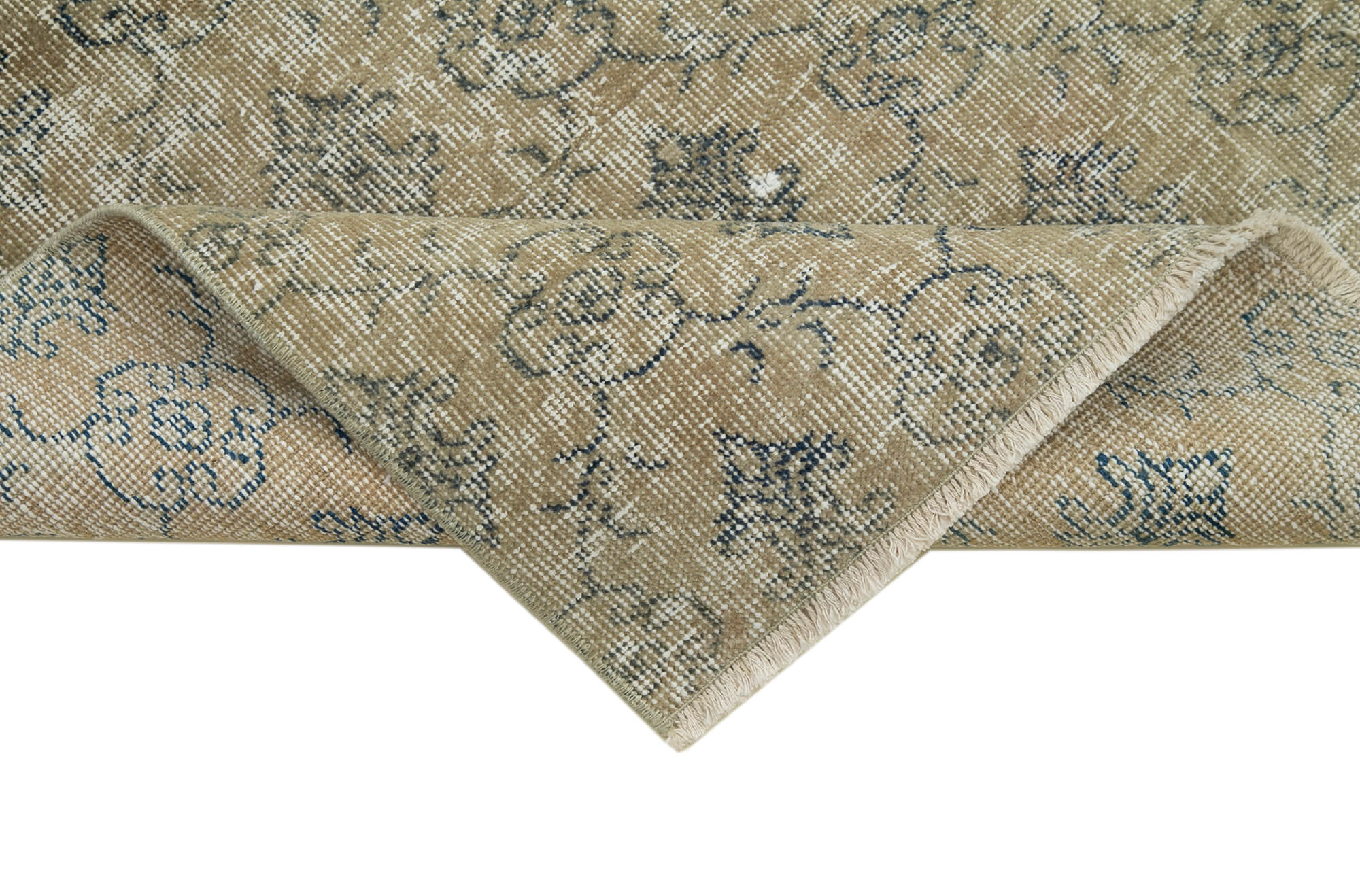 Vintage Wool Area Rug - Handmade Cotton Rug, Overdyed Beige Carpet 2'8''x9'7''