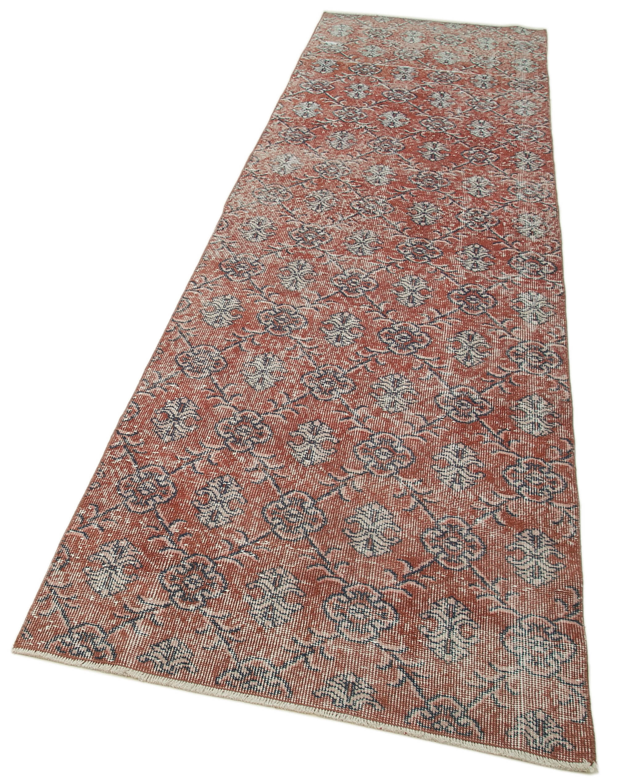 Vintage Wool Area Rug – Handmade Cotton Rug, Overdyed Red Carpet 3x11