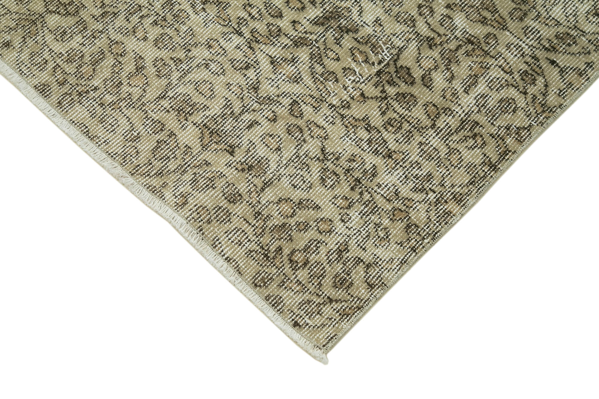 Handmade Vintage Area Rug – Overdyed Beige Cotton Wool Blend, 2'6'' x 10'3''