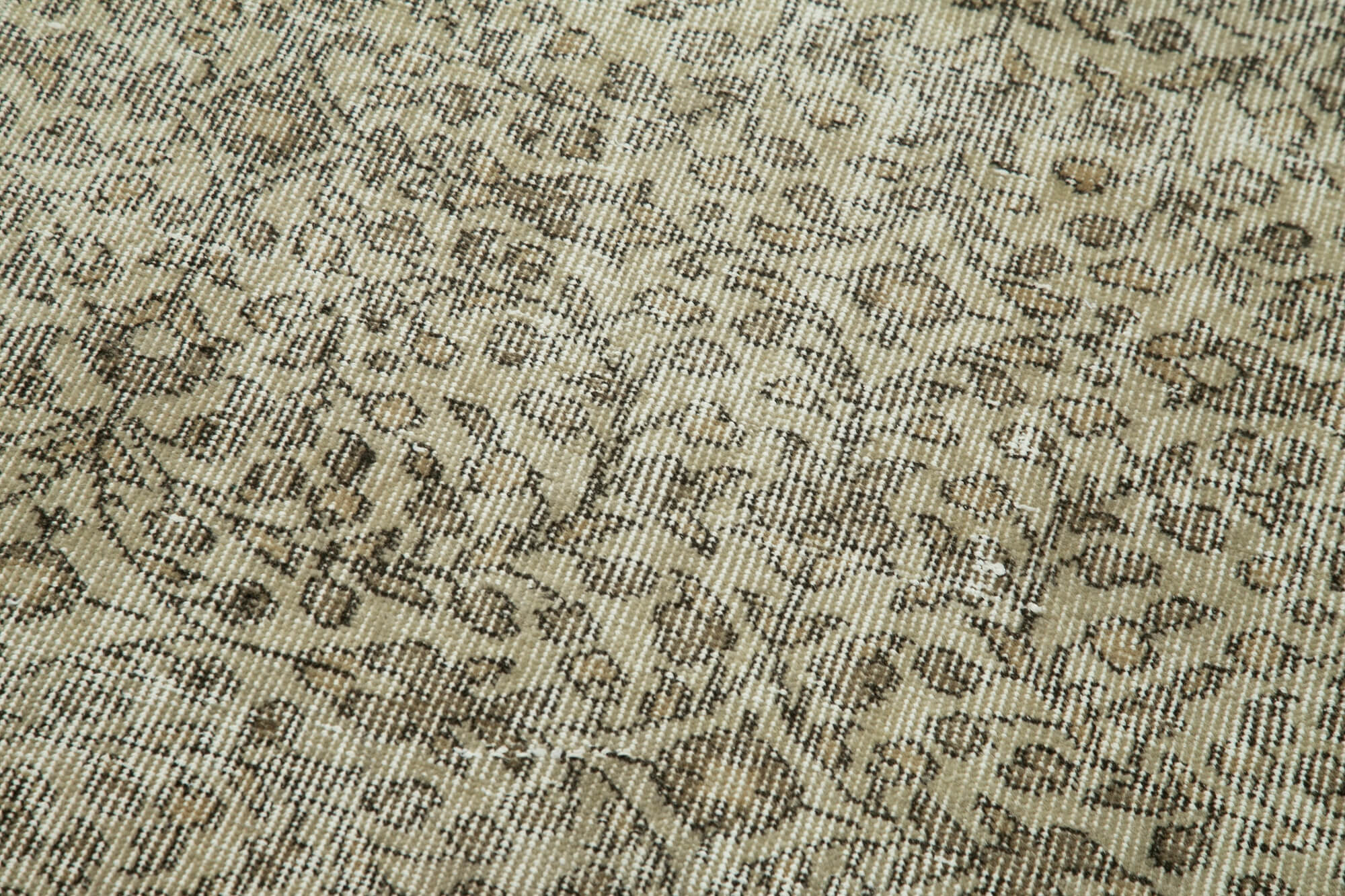 Handmade Vintage Area Rug – Overdyed Beige Cotton Wool Blend, 2'6'' x 10'3''