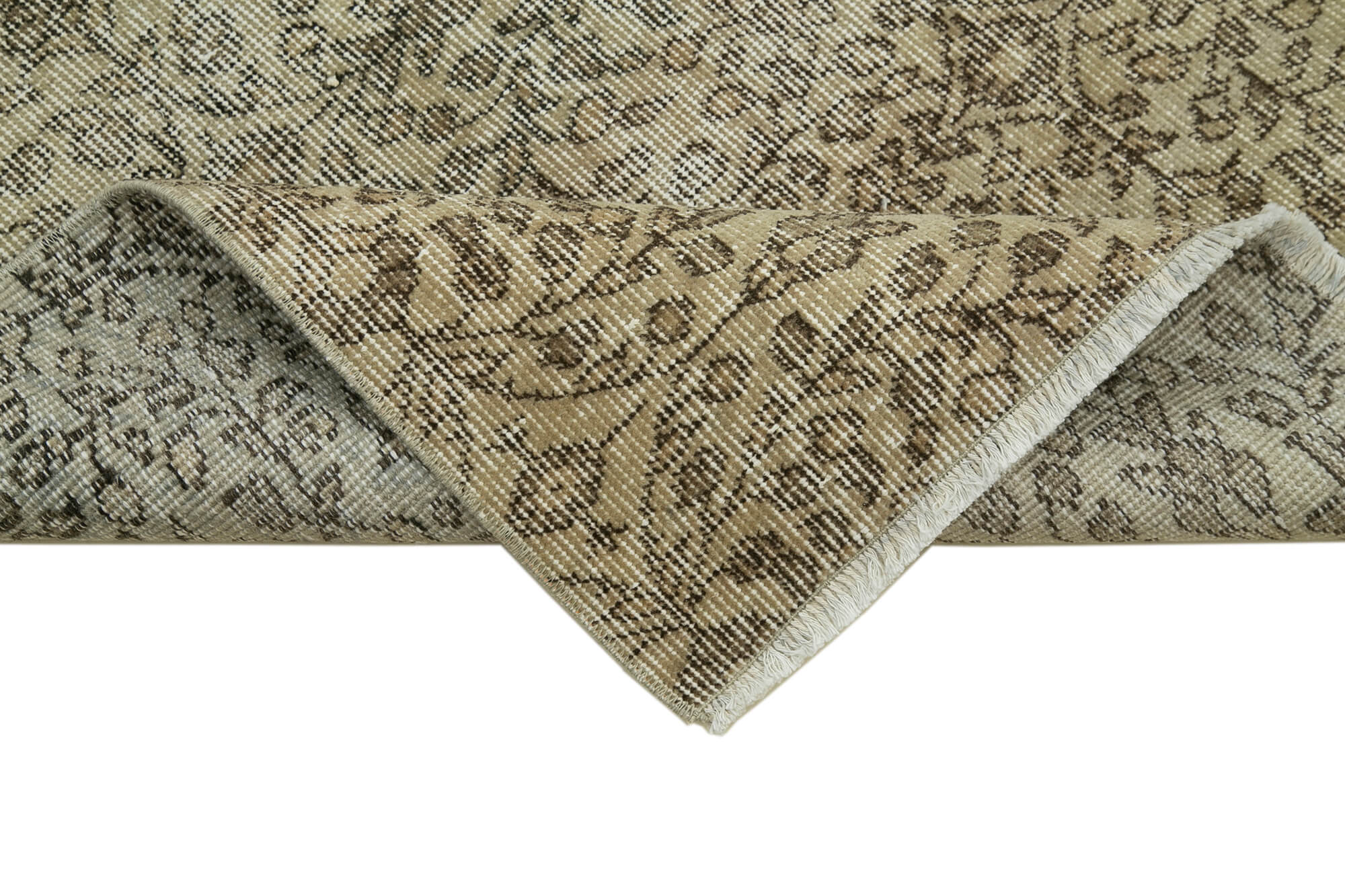 Handmade Vintage Area Rug – Overdyed Beige Cotton Wool Blend, 2'6'' x 10'3''