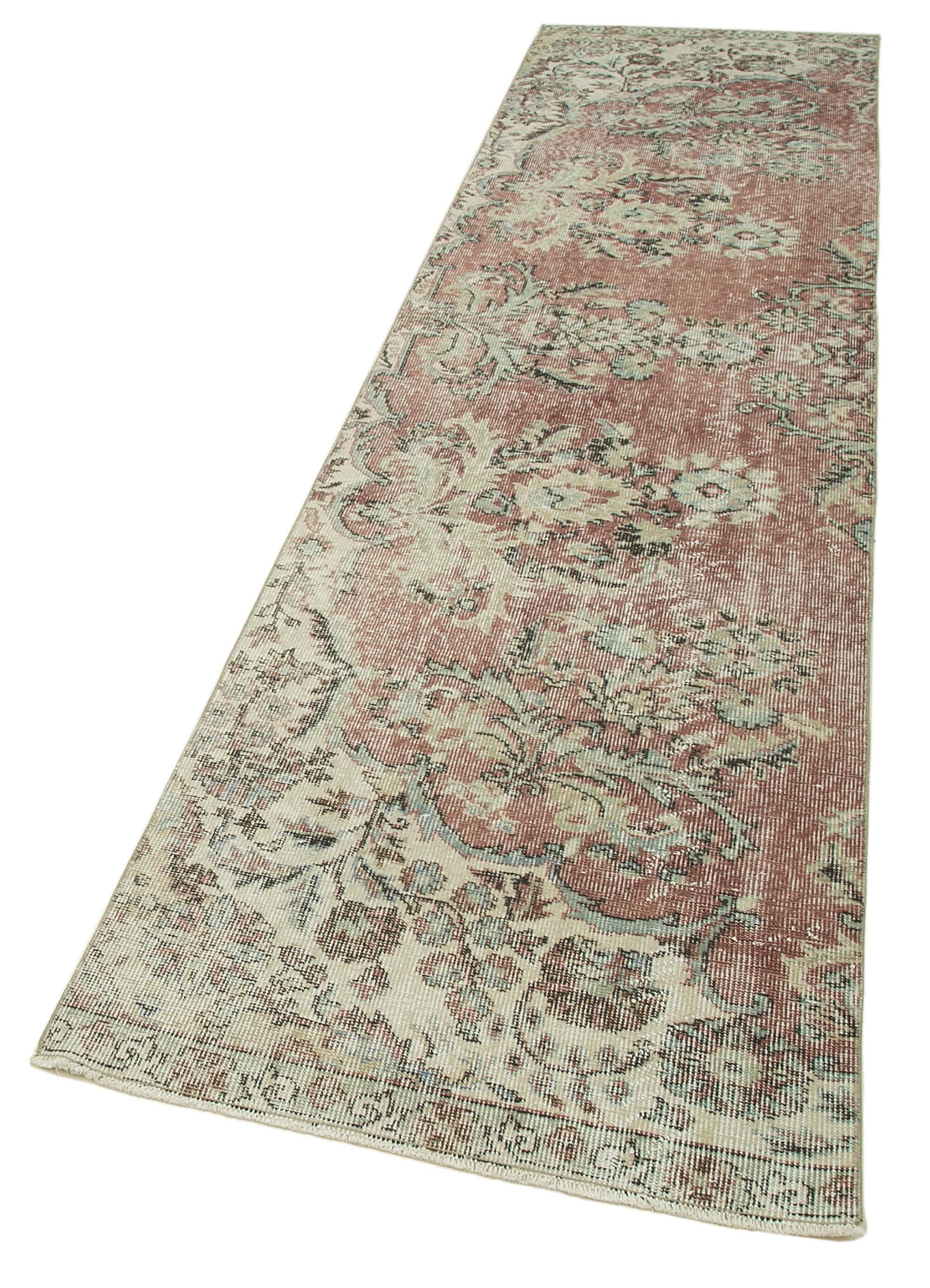 Handmade Area Rug – Overdyed Beige Vintage Wool Cotton Carpet 2'7''x10'4''