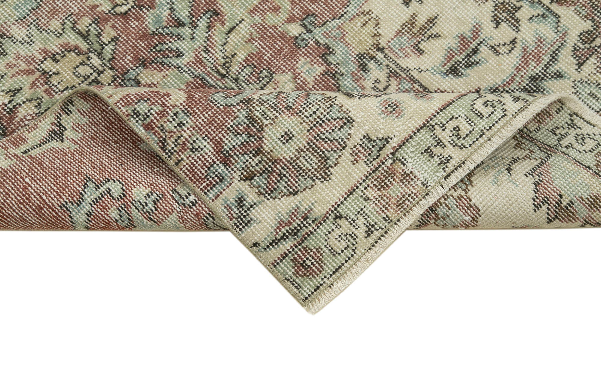 Handmade Area Rug – Overdyed Beige Vintage Wool Cotton Carpet 2'7''x10'4''