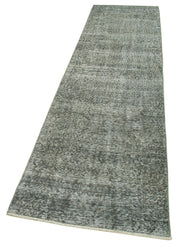 Vintage Wool Area Rug - Handmade Overdyed Grey Cotton Wool Rug 2'7''x10'1''