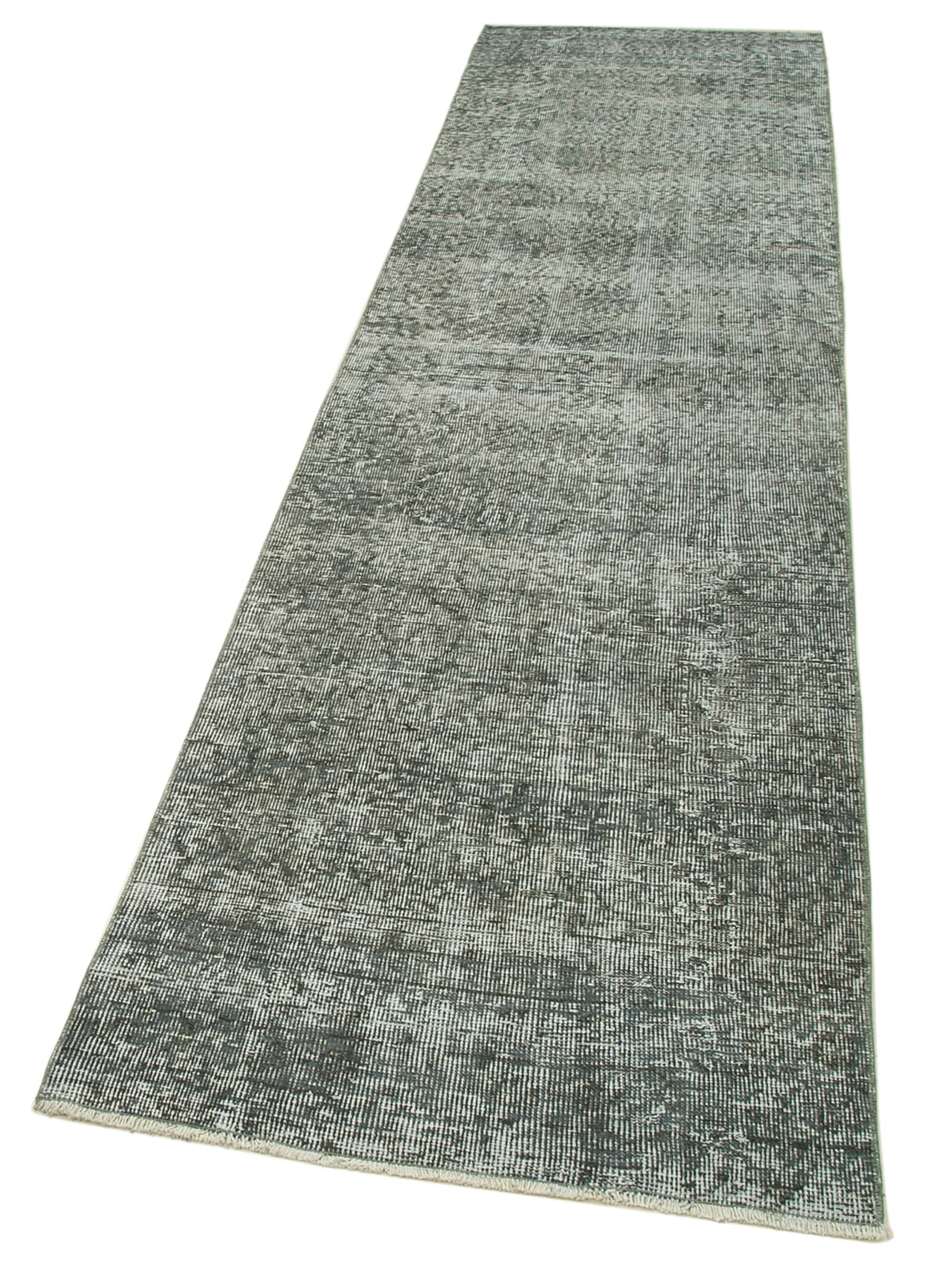 Vintage Wool Area Rug - Handmade Overdyed Grey Cotton Wool Rug 2'7''x10'1''