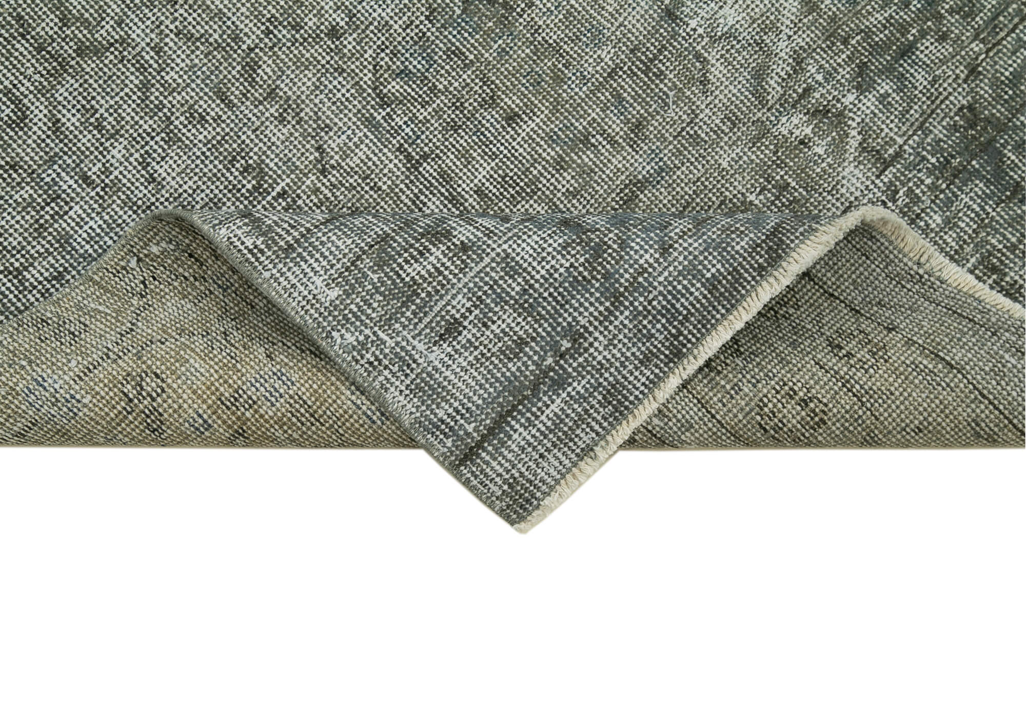 Vintage Wool Area Rug - Handmade Overdyed Grey Cotton Wool Rug 2'7''x10'1''