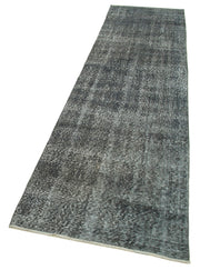 Handmade Area Rug - Overdyed Grey Vintage Cotton Wool Carpet 2'8''x10'0''
