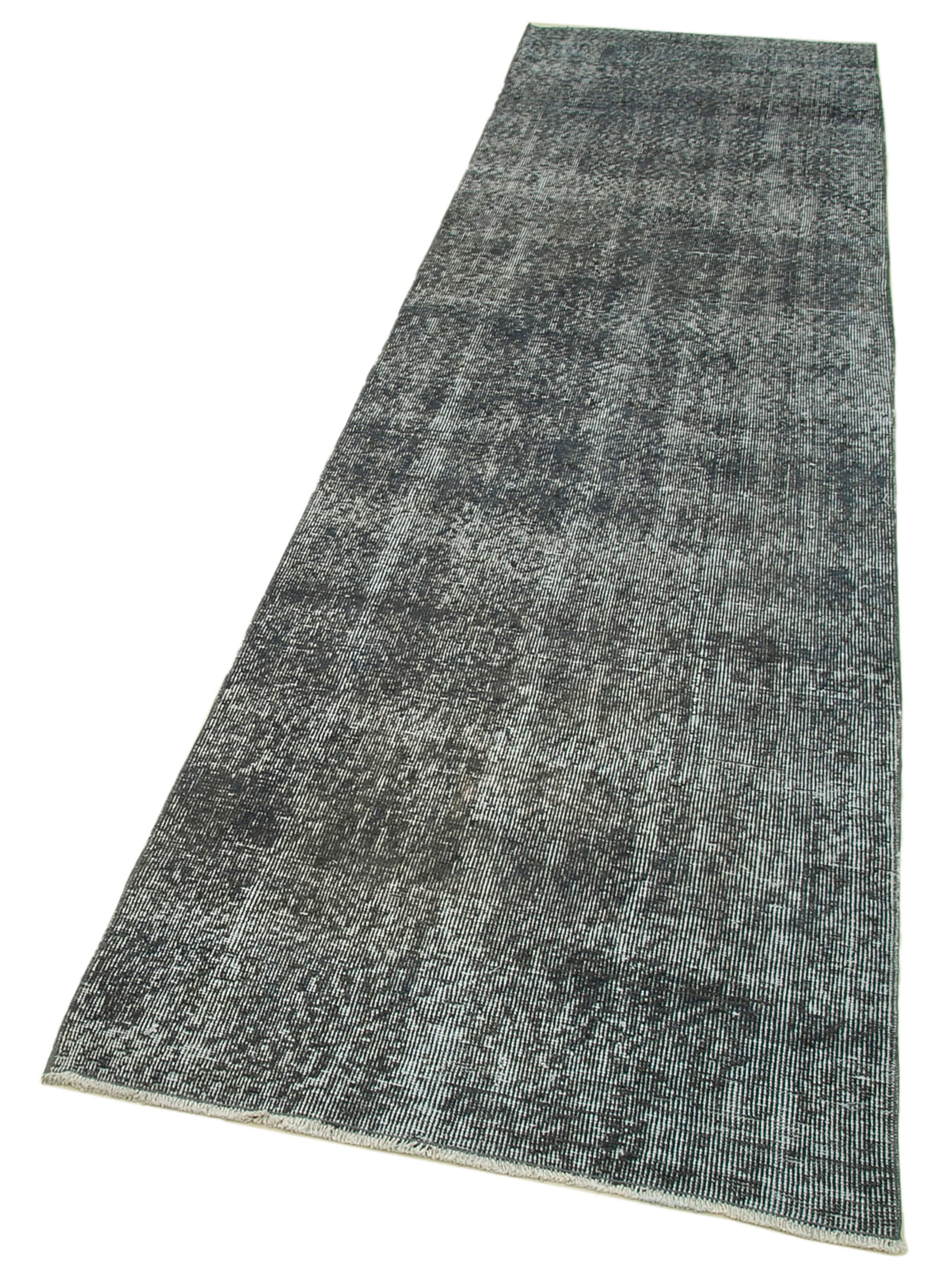 Handmade Area Rug - Overdyed Grey Vintage Cotton Wool Carpet 2'8''x10'0''