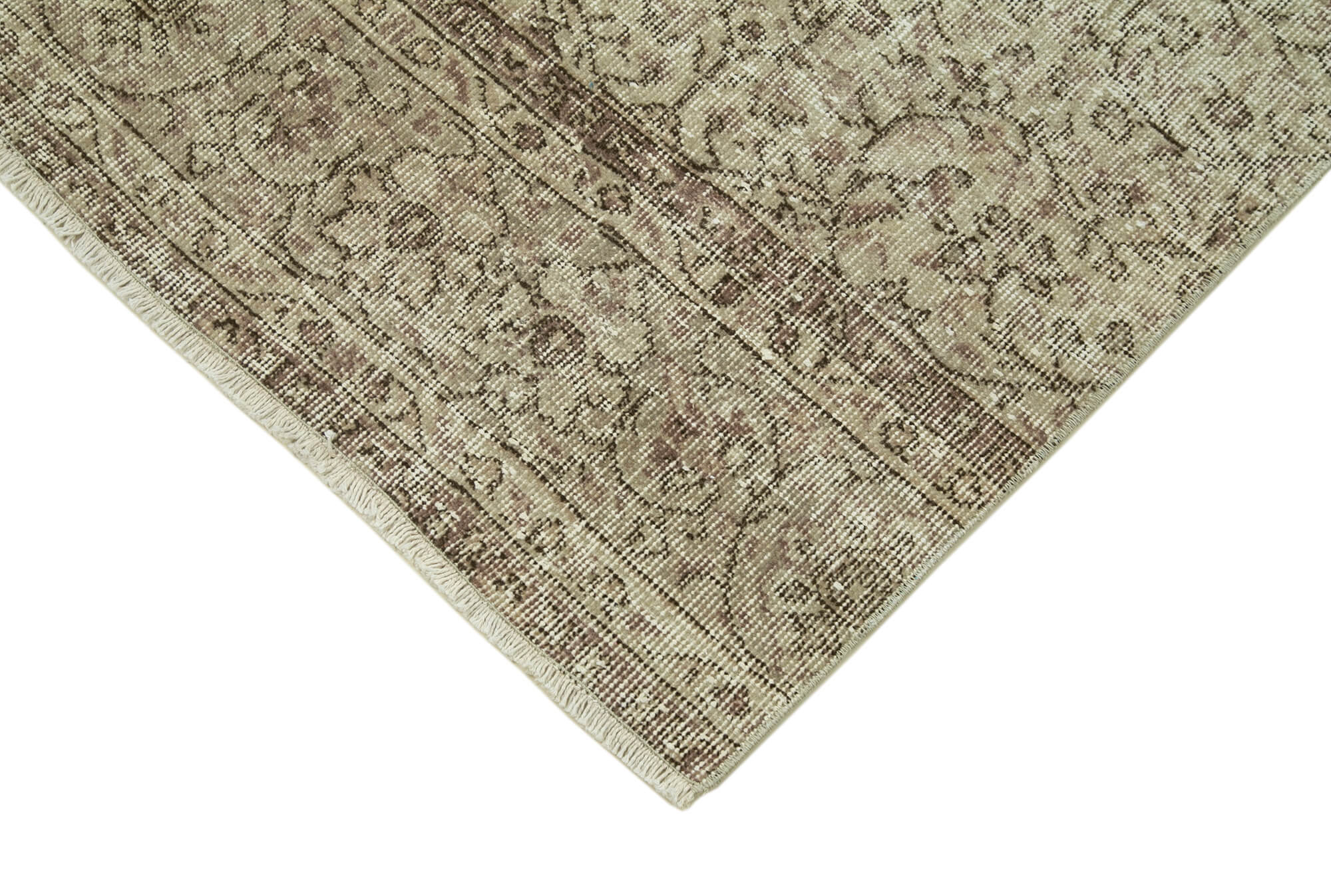 Handmade Vintage Area Rug – Overdyed Wool Rug | Beige Cotton Wool Carpet