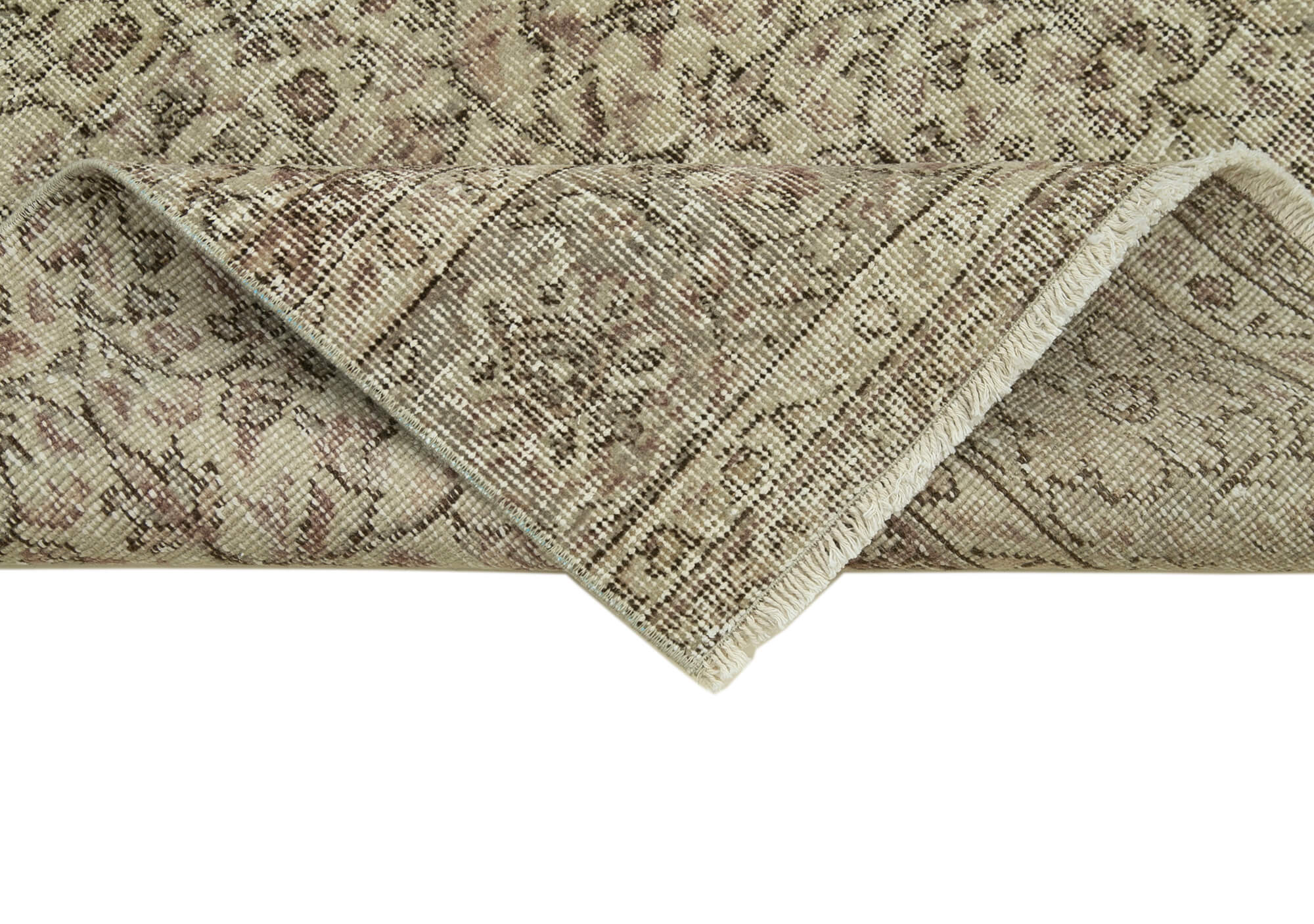 Handmade Vintage Area Rug – Overdyed Wool Rug | Beige Cotton Wool Carpet