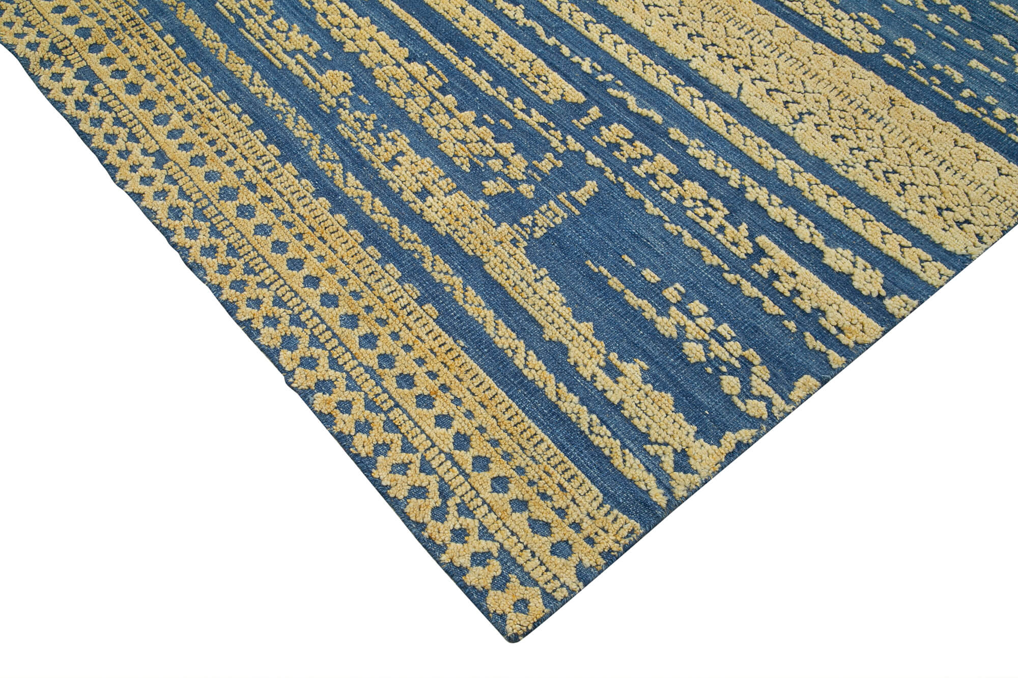 Handmade Wool Cotton Rug – Blue Geometric Pattern Carpet | Artisan Made Area Rug 8'x10'