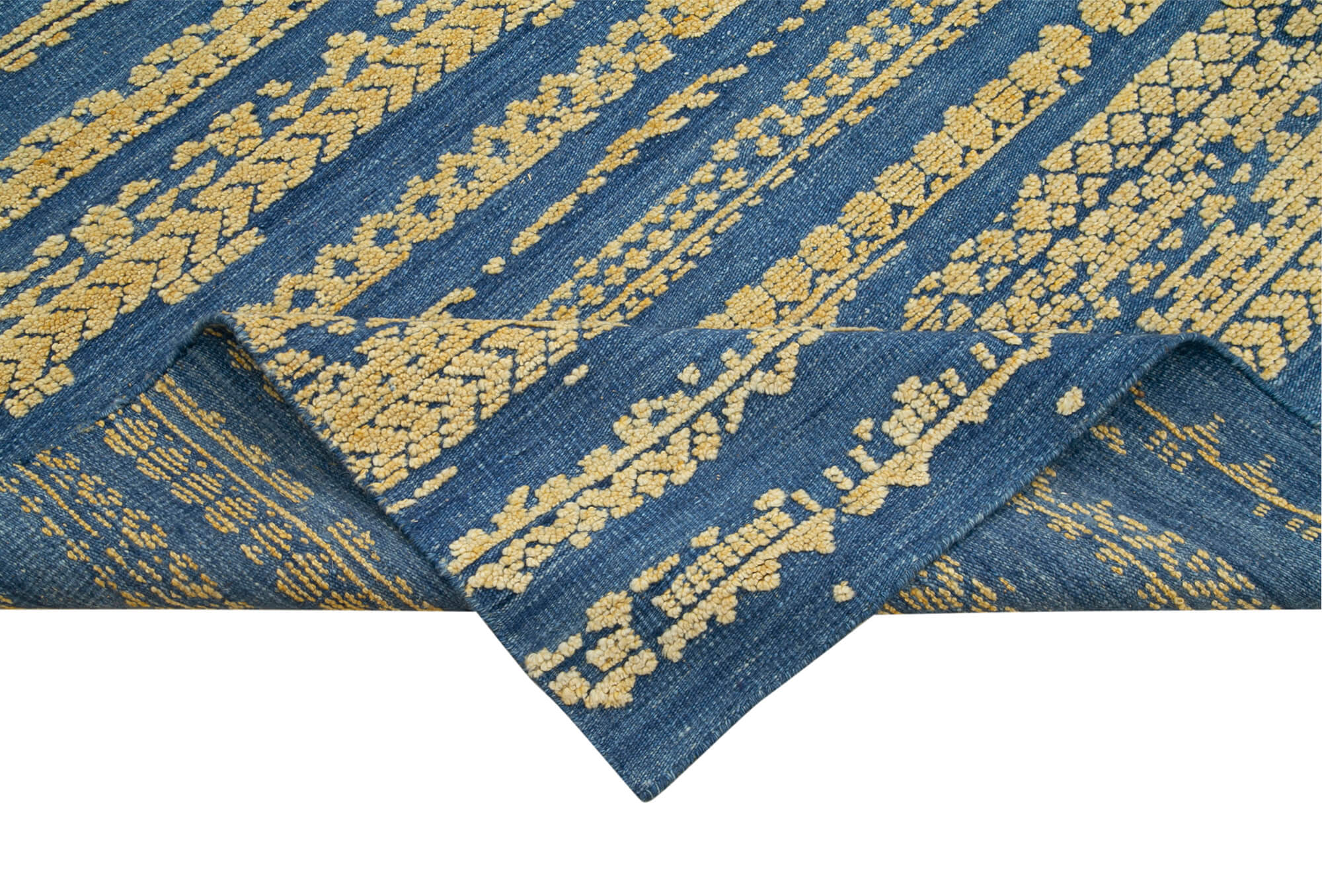 Handmade Wool Cotton Rug – Blue Geometric Pattern Carpet | Artisan Made Area Rug 8'x10'