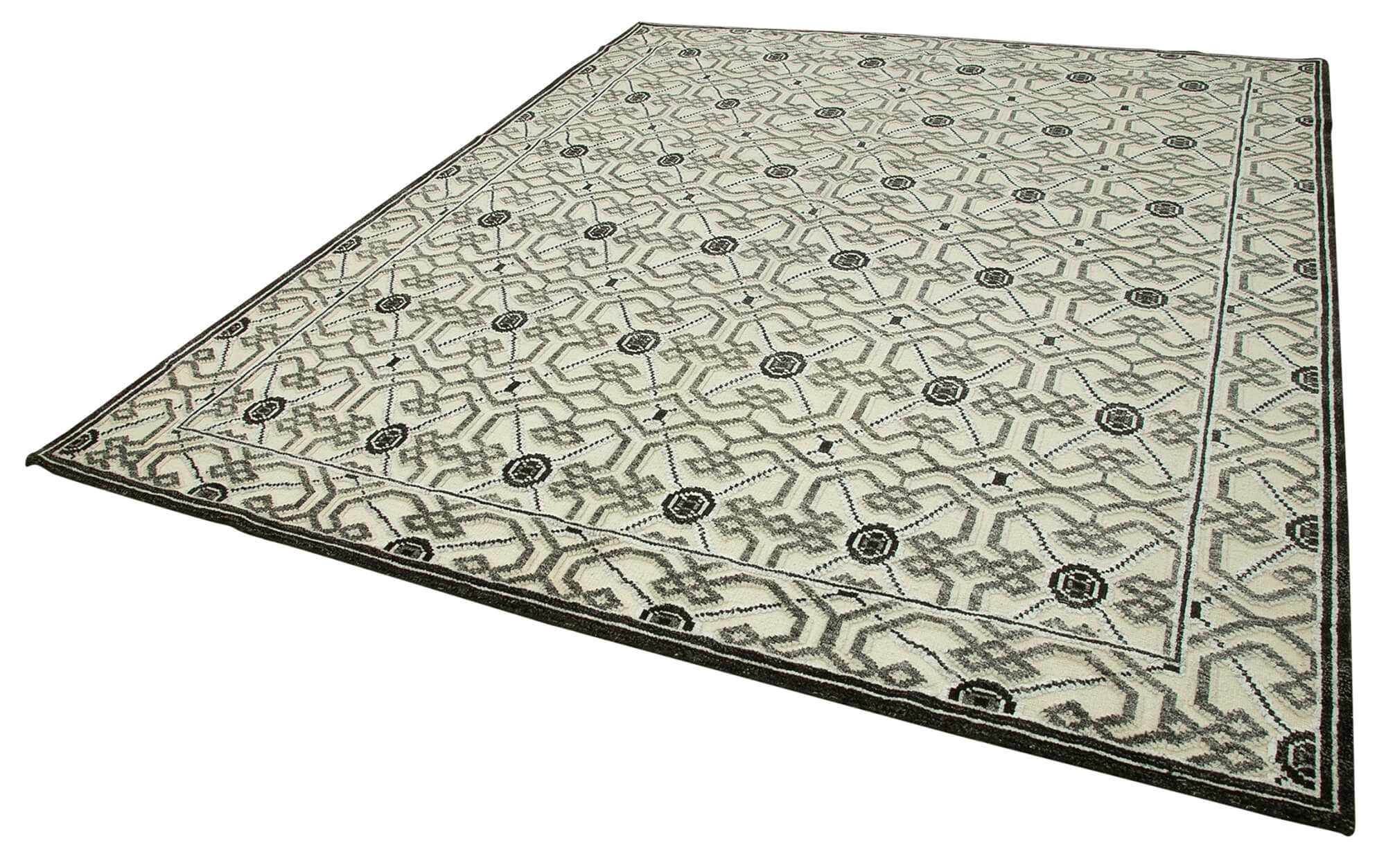 Handmade Wool Cotton Rug - Geometric Beige 8'0" x 10'0" Soft Durable Area Rug