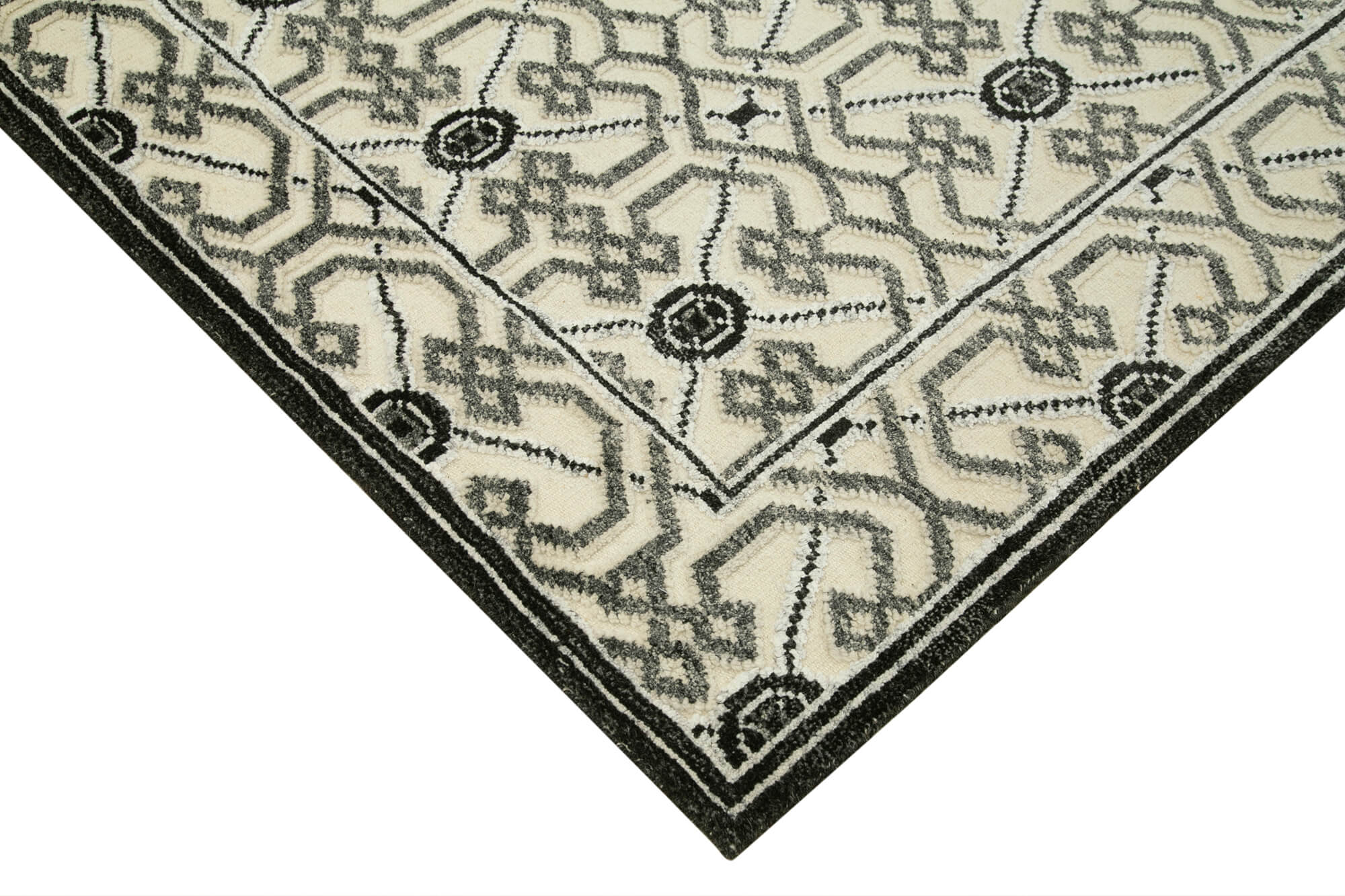 Handmade Wool Cotton Rug - Geometric Beige 8'0" x 10'0" Soft Durable Area Rug