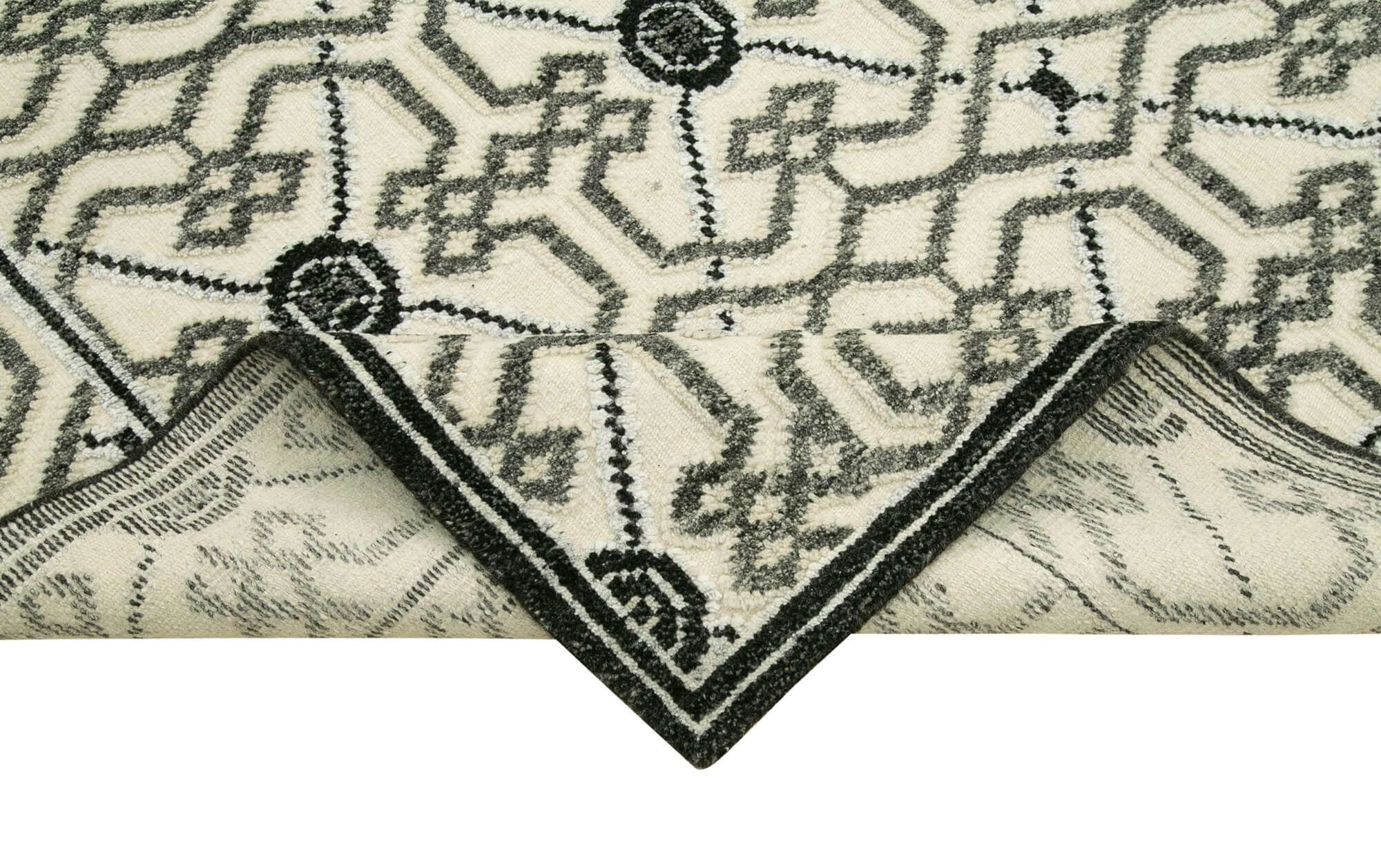 Handmade Wool Cotton Rug - Geometric Beige 8'0" x 10'0" Soft Durable Area Rug