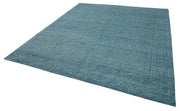 Handmade Wool Cotton Rug - Blue Geometric Pattern Carpet 8x10 Vintage Turkish Rug