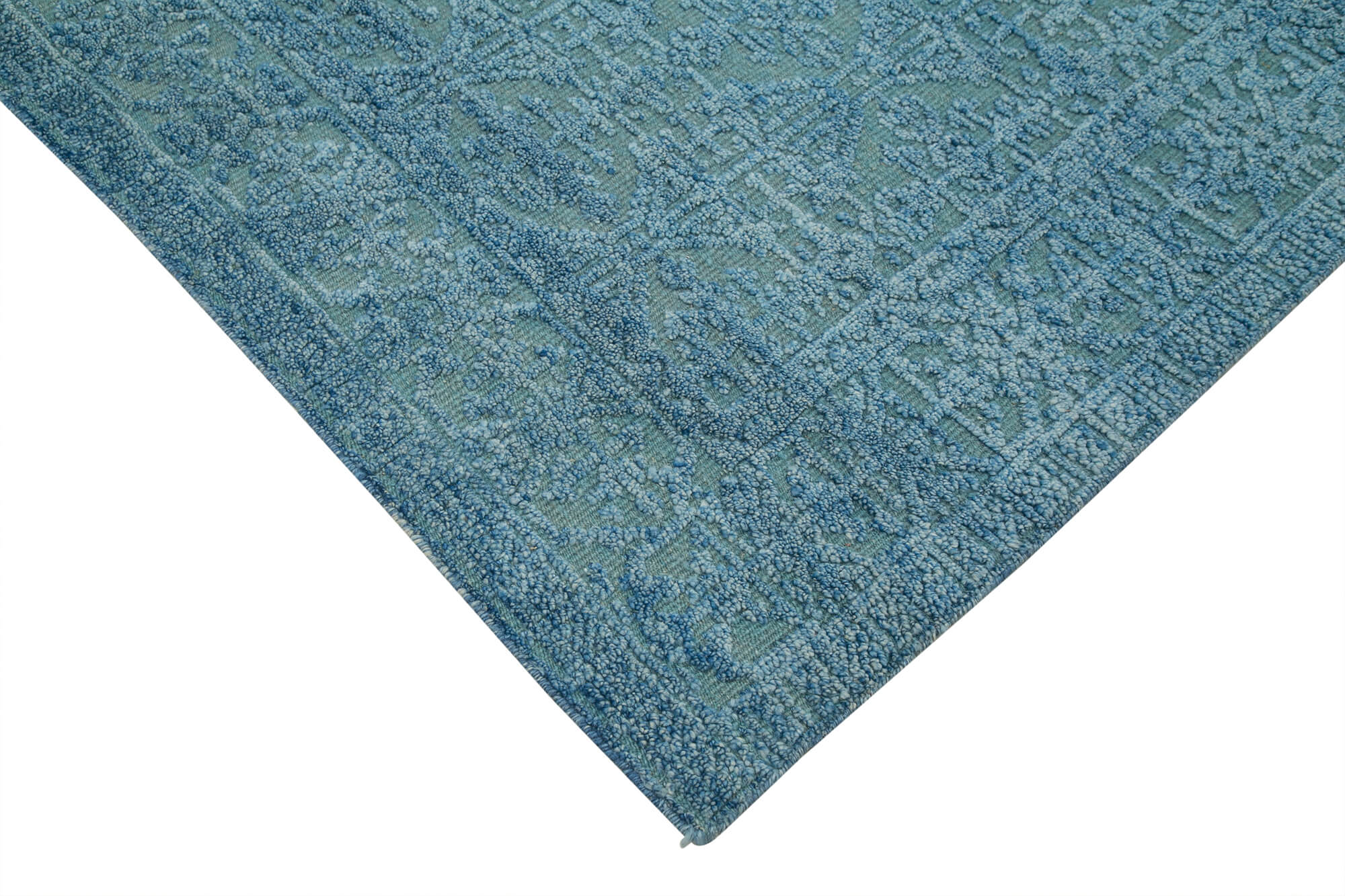 Handmade Wool Cotton Rug - Blue Geometric Pattern Carpet 8x10 Vintage Turkish Rug