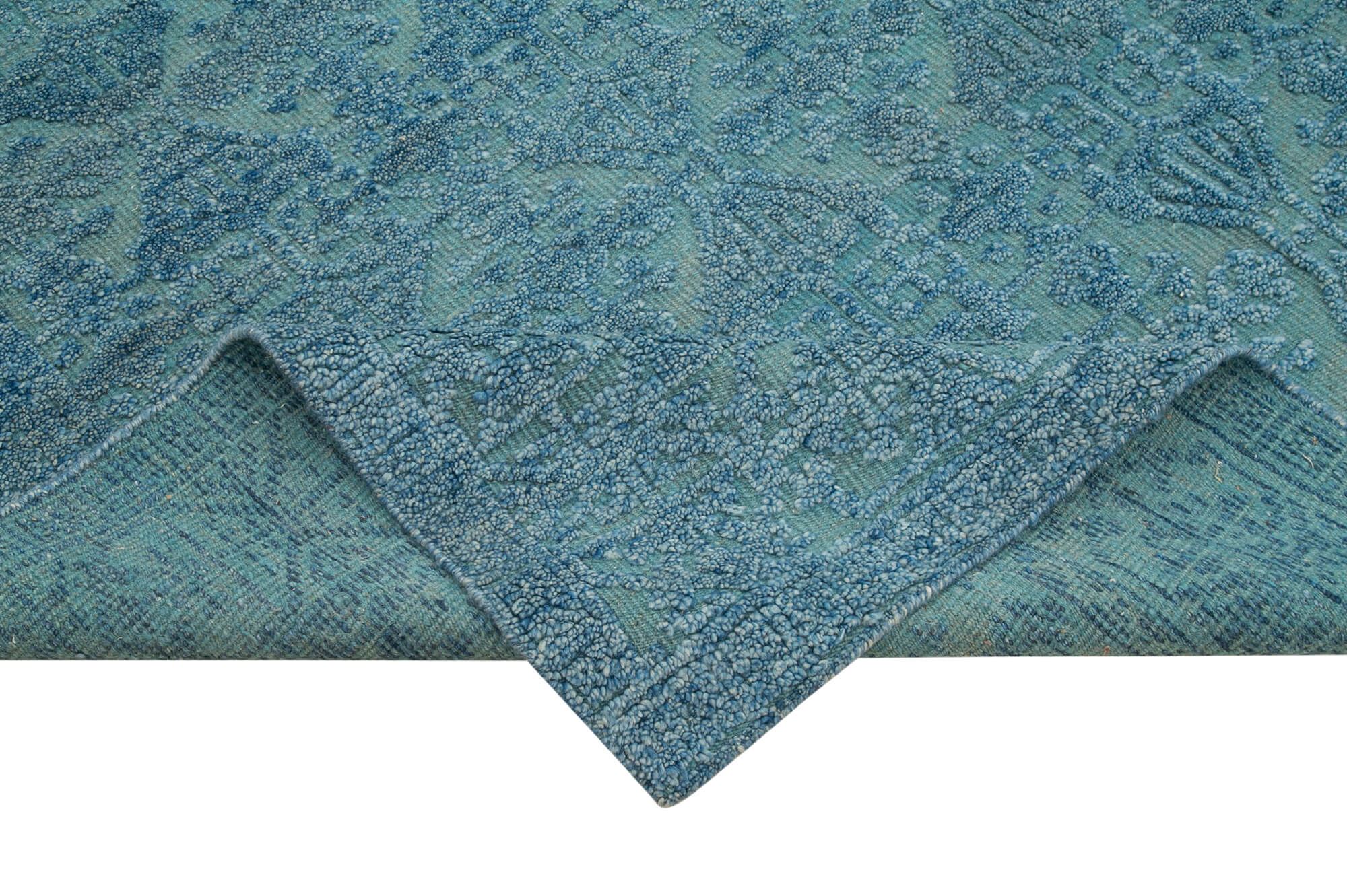 Handmade Wool Cotton Rug - Blue Geometric Pattern Carpet 8x10 Vintage Turkish Rug
