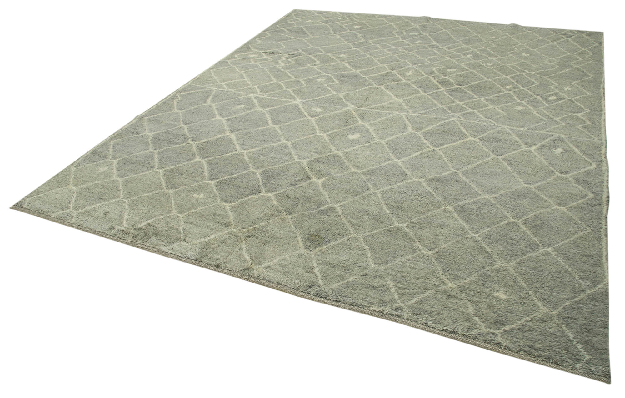 Handmade Wool Cotton Rug - Grey Geometric Area Rug, Durable Floor Covering 8'2''x9'9''