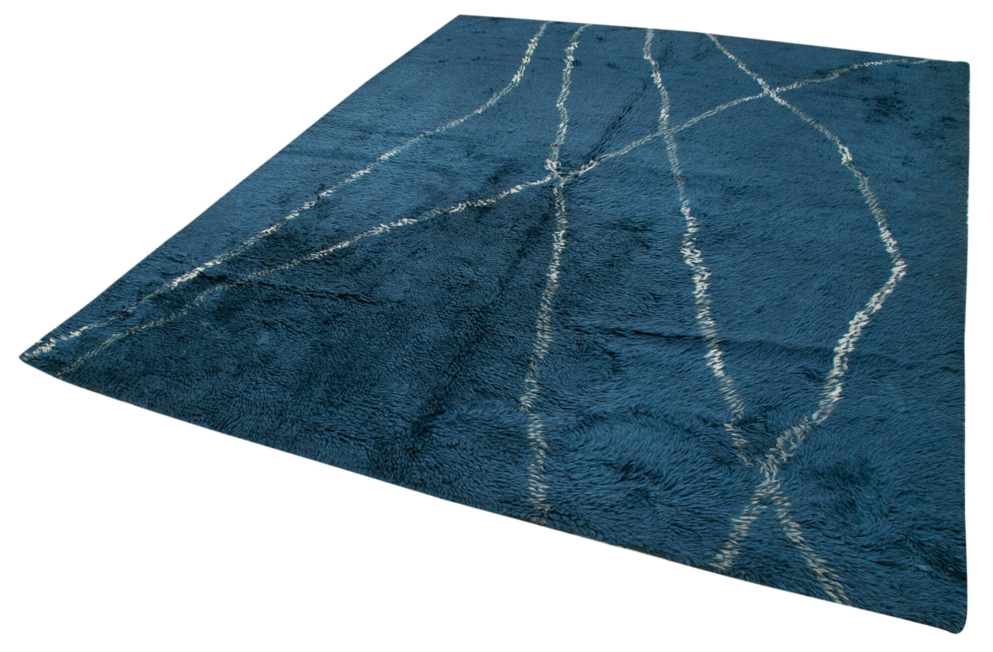 Handmade Wool Cotton Rug - Blue Geometric Area Rug, Turkish Vintage Carpet 8'5"x10'2"