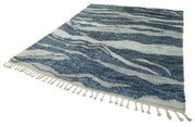 Handmade Wool Cotton Rug - Blue Geometric Area Rug | Soft Wool Carpet 8'x10'