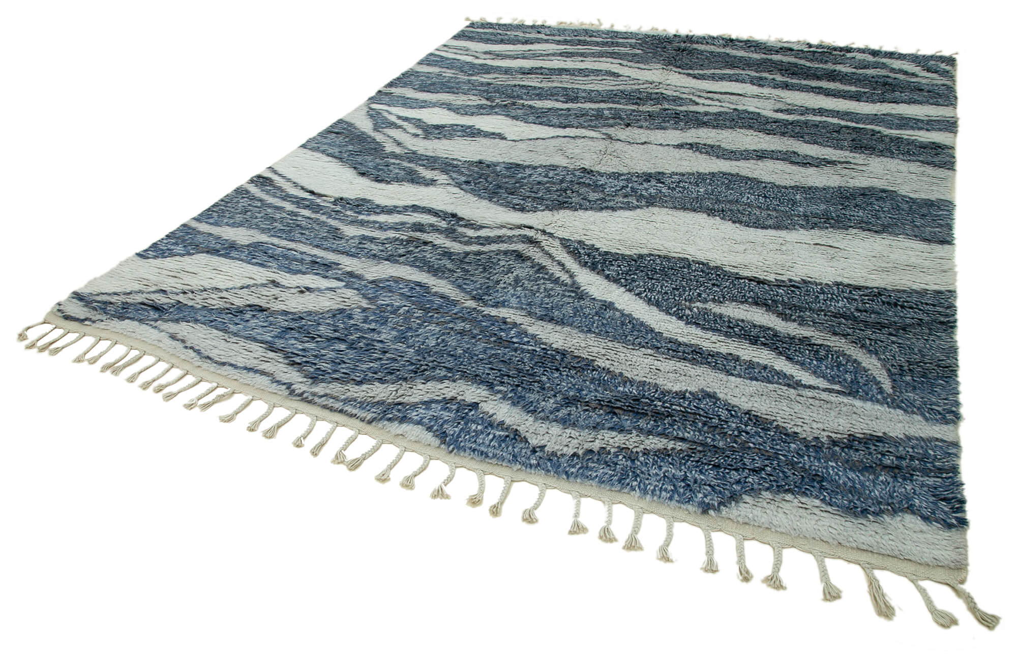 Handmade Wool Cotton Rug - Blue Geometric Area Rug | Soft Wool Carpet 8'x10'