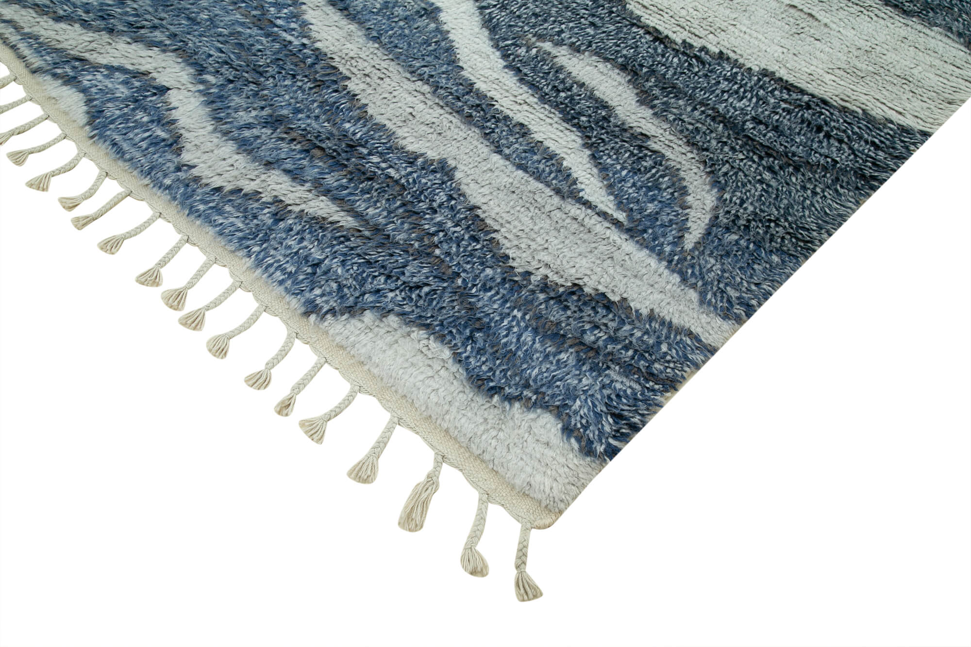 Handmade Wool Cotton Rug - Blue Geometric Area Rug | Soft Wool Carpet 8'x10'
