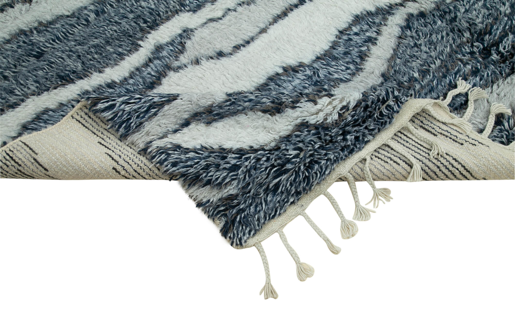Handmade Wool Cotton Rug - Blue Geometric Area Rug | Soft Wool Carpet 8'x10'
