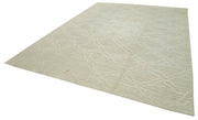 Handmade Wool Cotton Rug – Beige Geometric Design | Durable Vintage Turkish Carpet 9'x12'