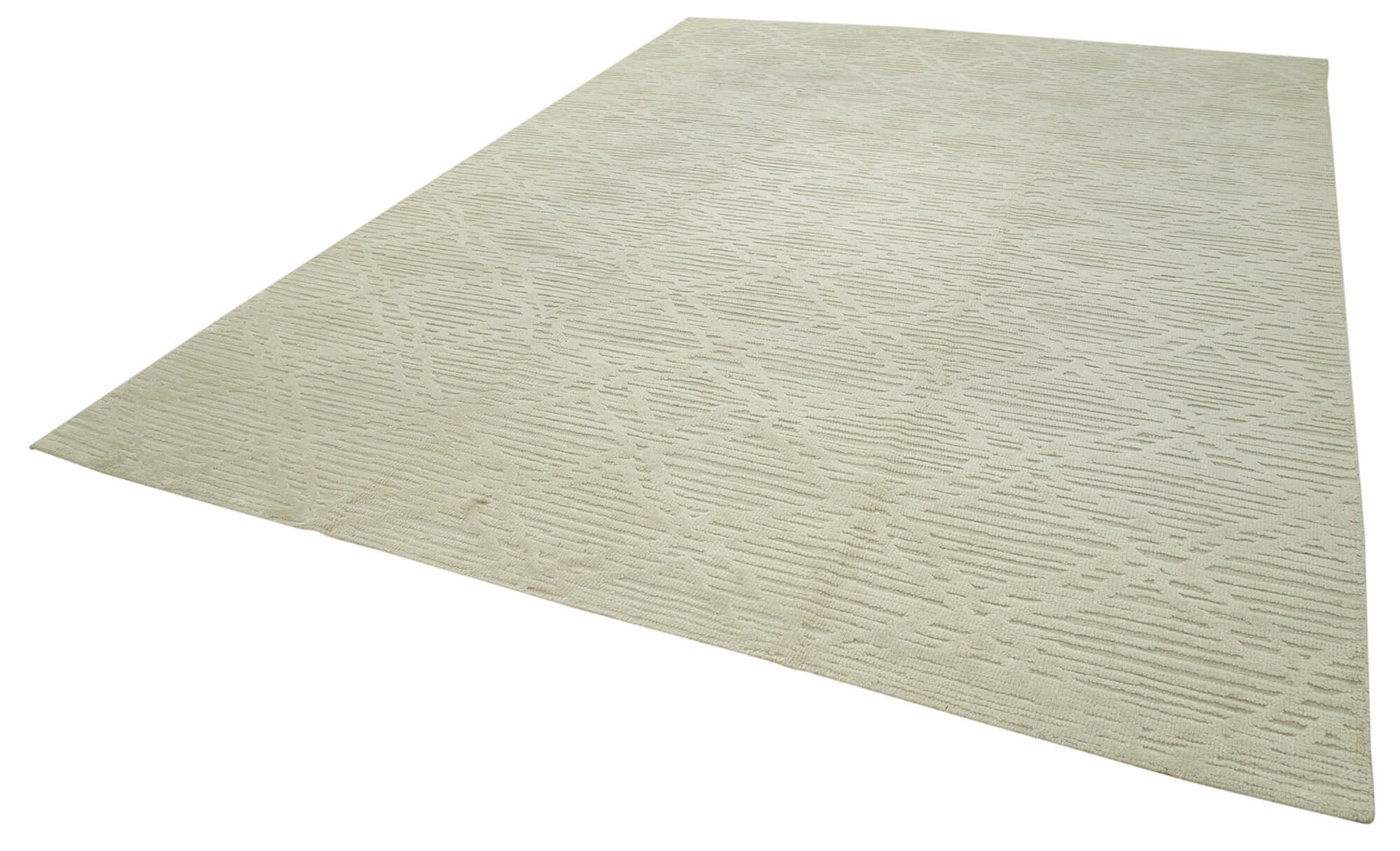 Handmade Wool Cotton Rug – Beige Geometric Design | Durable Vintage Turkish Carpet 9'x12'