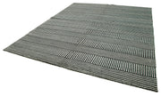 Handmade Wool Cotton Rug - Black Geometric Area Rug, Durable Soft Textured Carpet 9'1''x11'8''