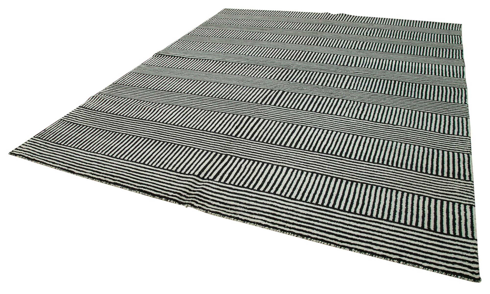 Handmade Wool Cotton Rug - Black Geometric Area Rug, Durable Soft Textured Carpet 9'1''x11'8''