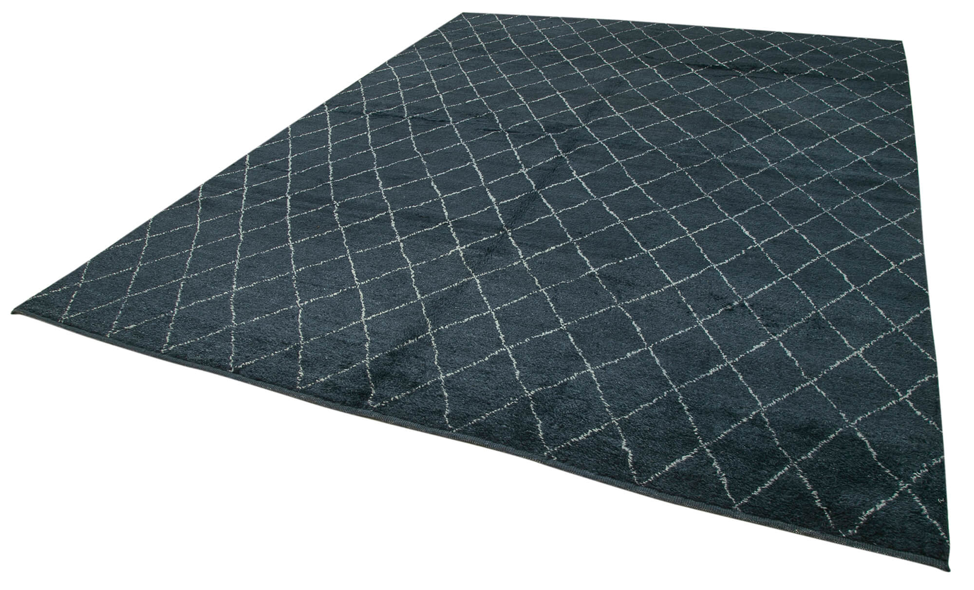 Handmade Wool Cotton Rug - Black Geometric Pattern Carpet 9x12 Wool Rug