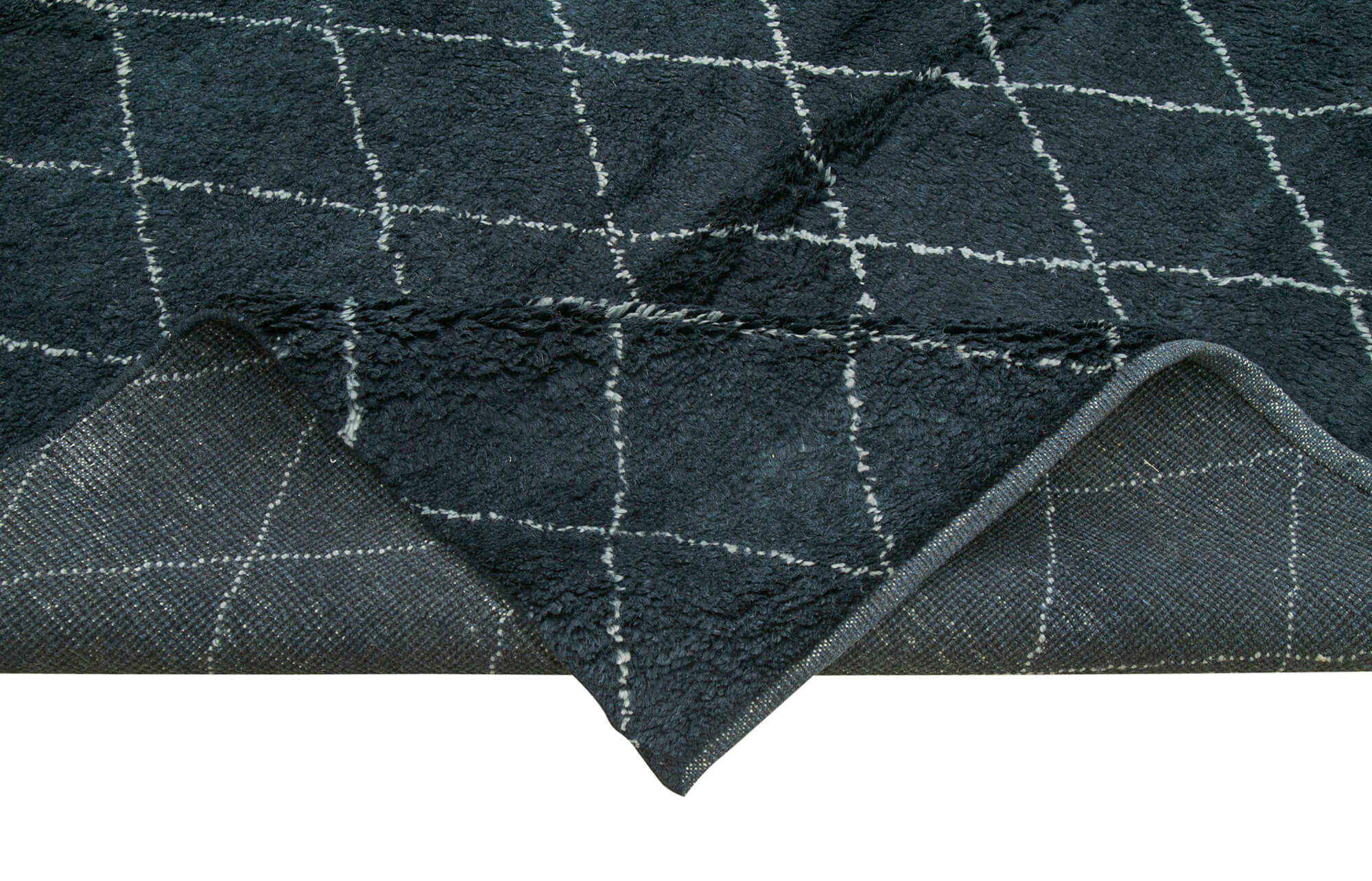 Handmade Wool Cotton Rug - Black Geometric Pattern Carpet 9x12 Wool Rug