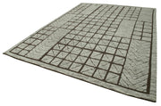 Handmade Wool Cotton Rug - Brown Geometric Pattern Area Rug 9x12 by Agacan