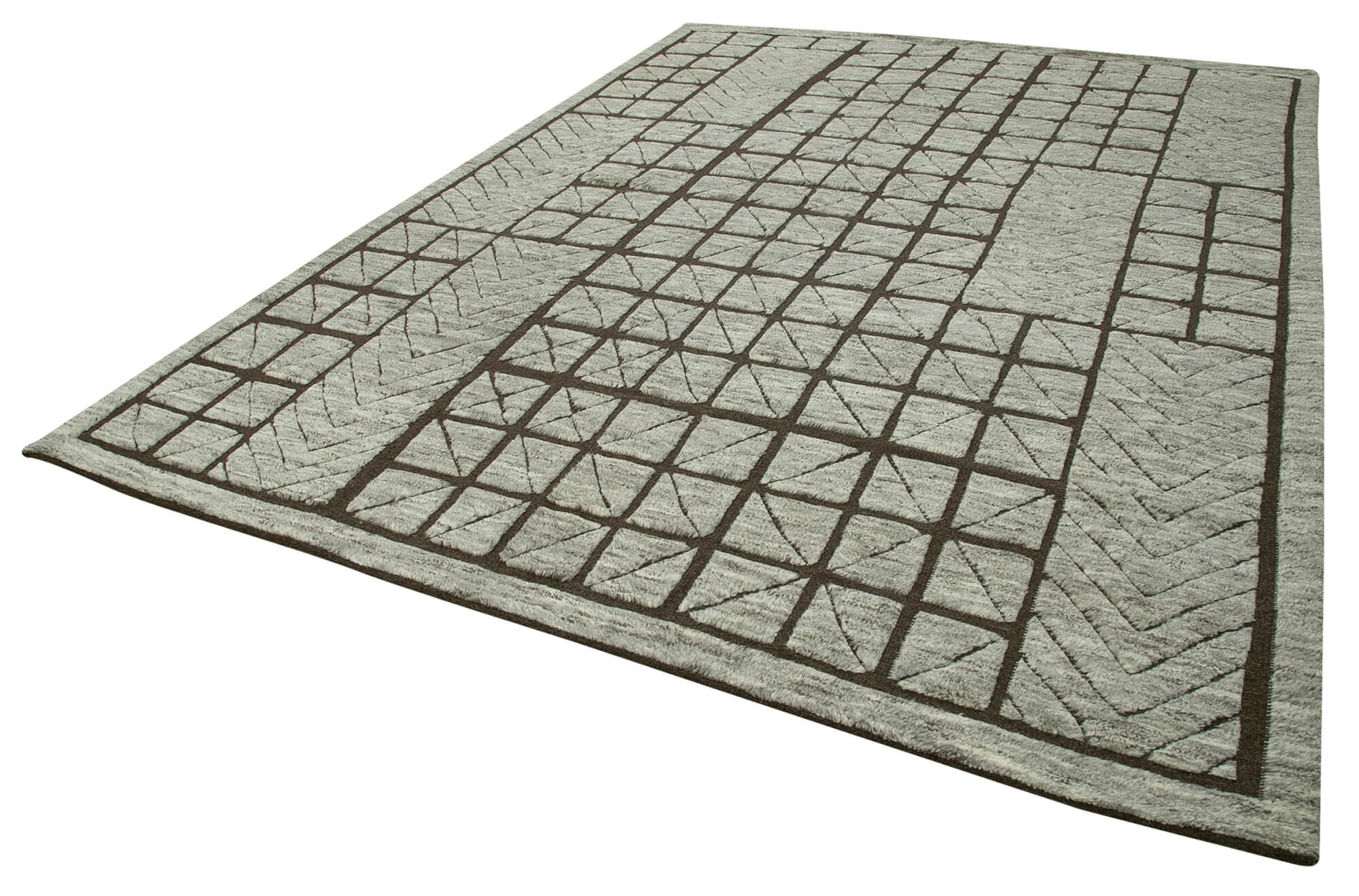 Handmade Wool Cotton Rug - Brown Geometric Pattern Area Rug 9x12 by Agacan