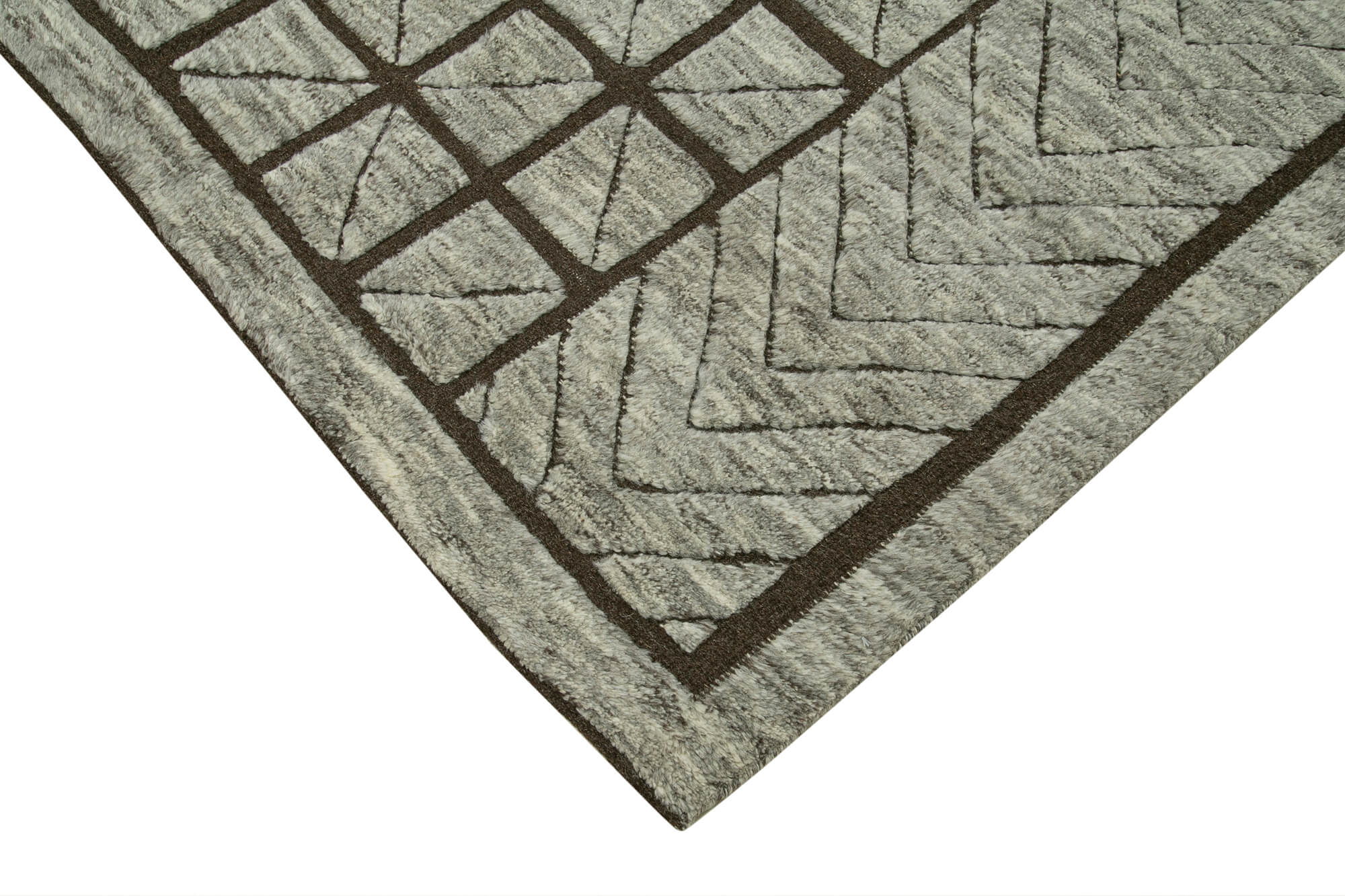 Handmade Wool Cotton Rug - Brown Geometric Pattern Area Rug 9x12 by Agacan