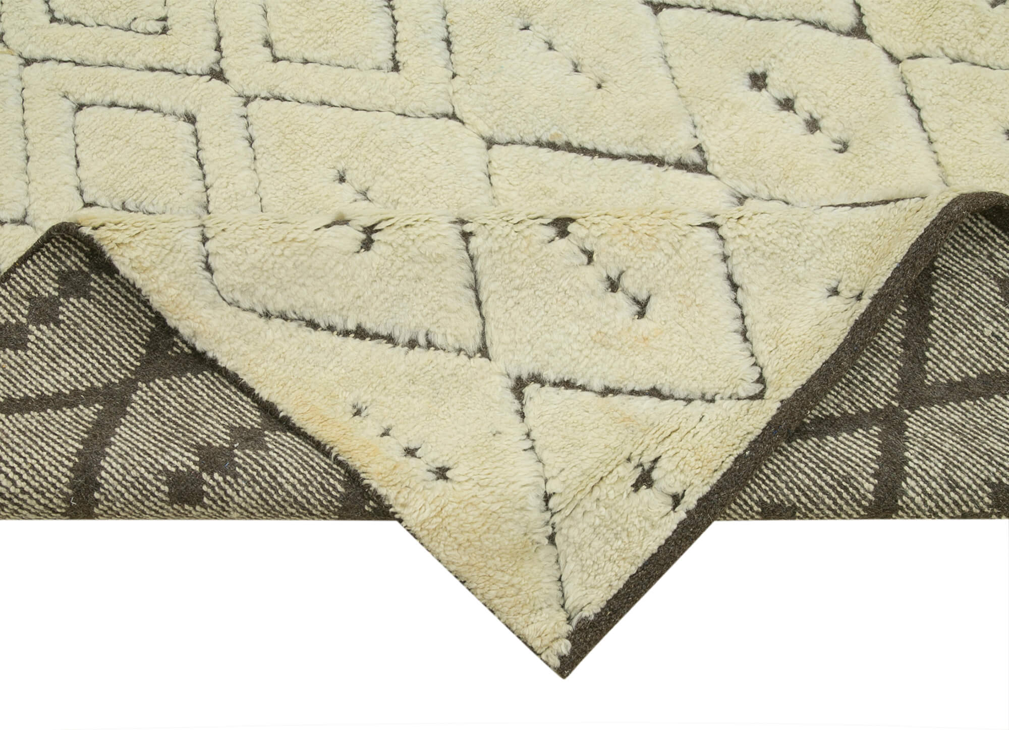 Handmade Wool Cotton Rug – Beige Geometric Area Rug | Durable Soft Wool Carpet
