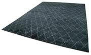 Handmade Wool Cotton Rug – Black Geometric Vintage Area Carpet 9'1''x12'0''