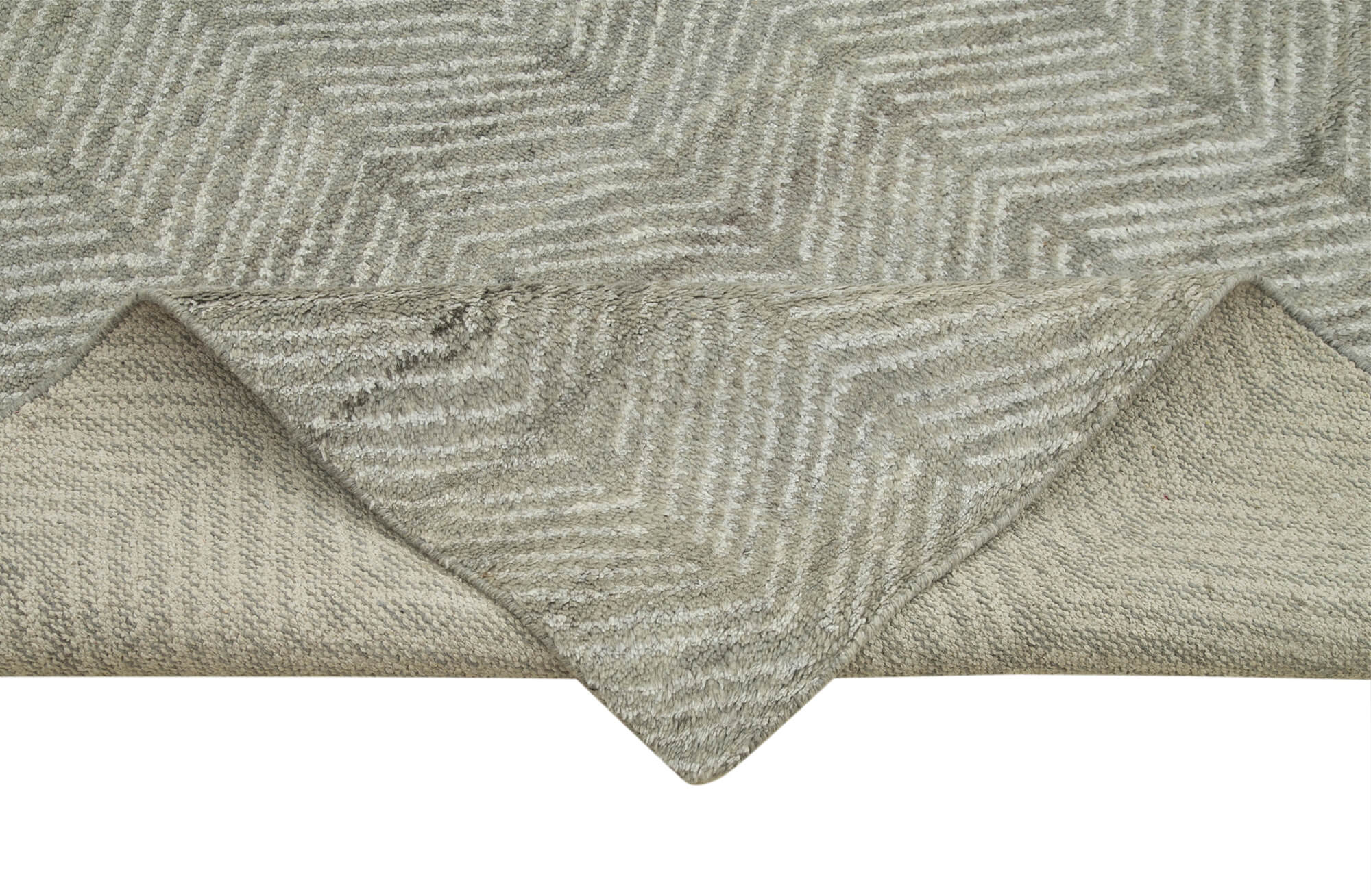 Handmade Wool Cotton Rug – Artisan Crafted Vintage Hand Woven Rug | Large Grey Geometric Design