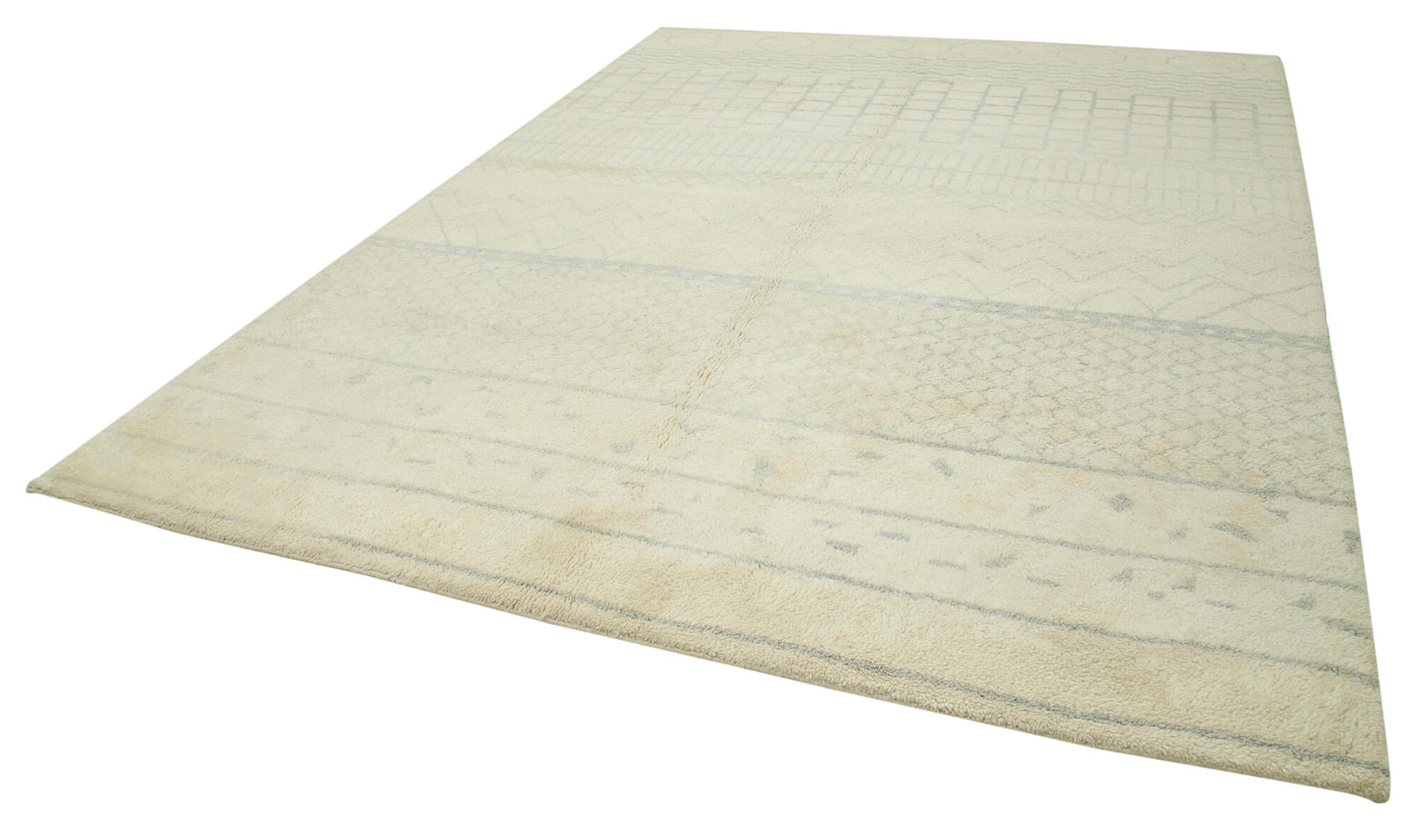 Handmade Wool Cotton Rug – Beige Geometric Pattern | Agacan Area Rug 9'x12'