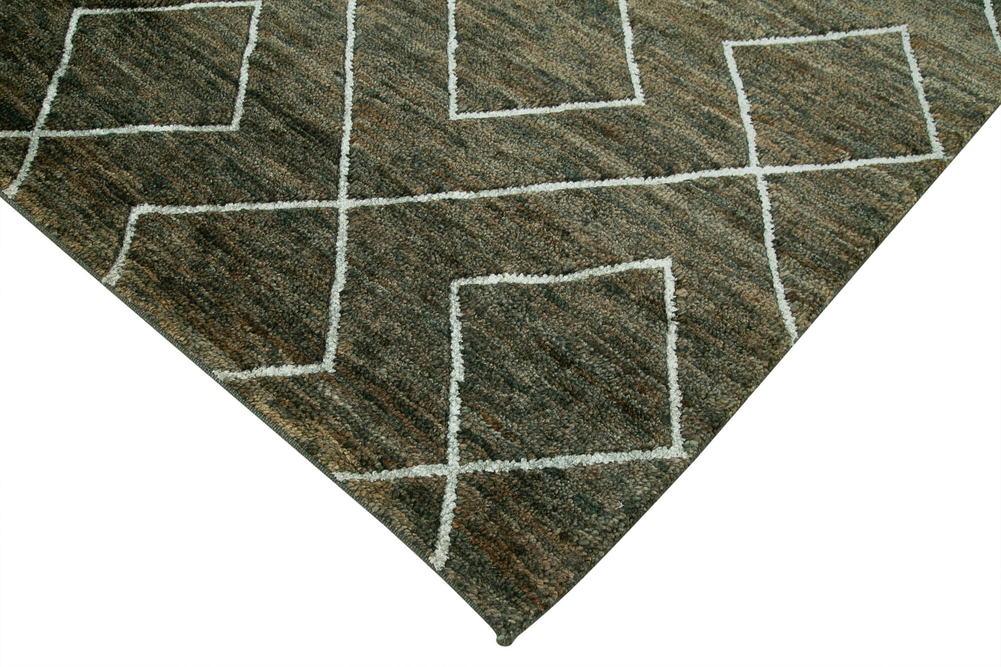 Handmade Wool Cotton Rug – Green Geometric Vintage Turkish Carpet 9'5''x12'4''