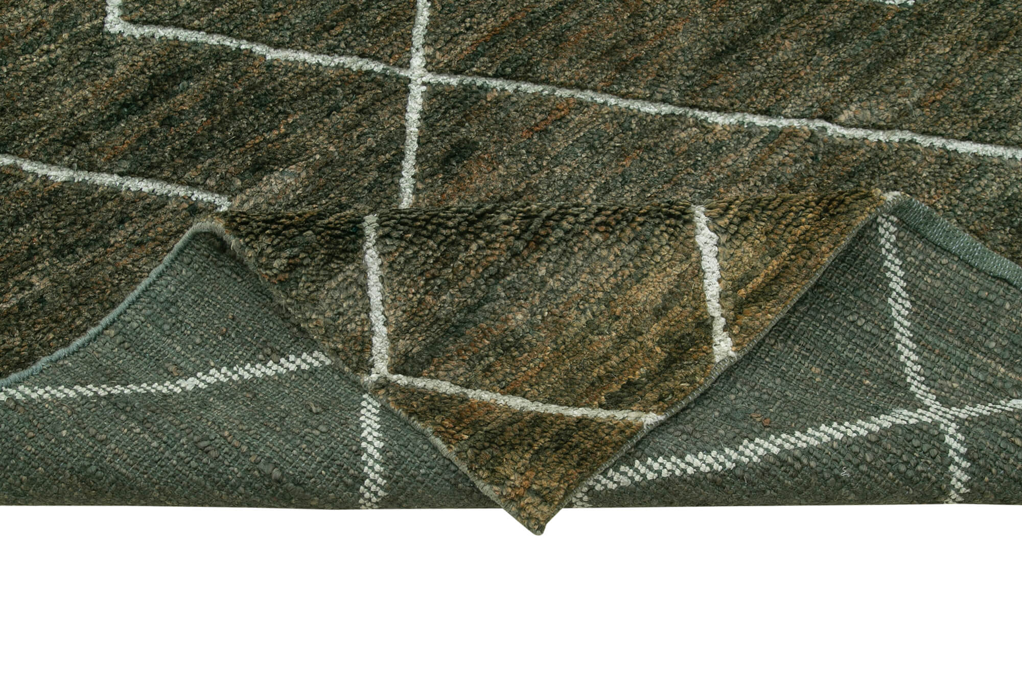 Handmade Wool Cotton Rug – Green Geometric Vintage Turkish Carpet 9'5''x12'4''